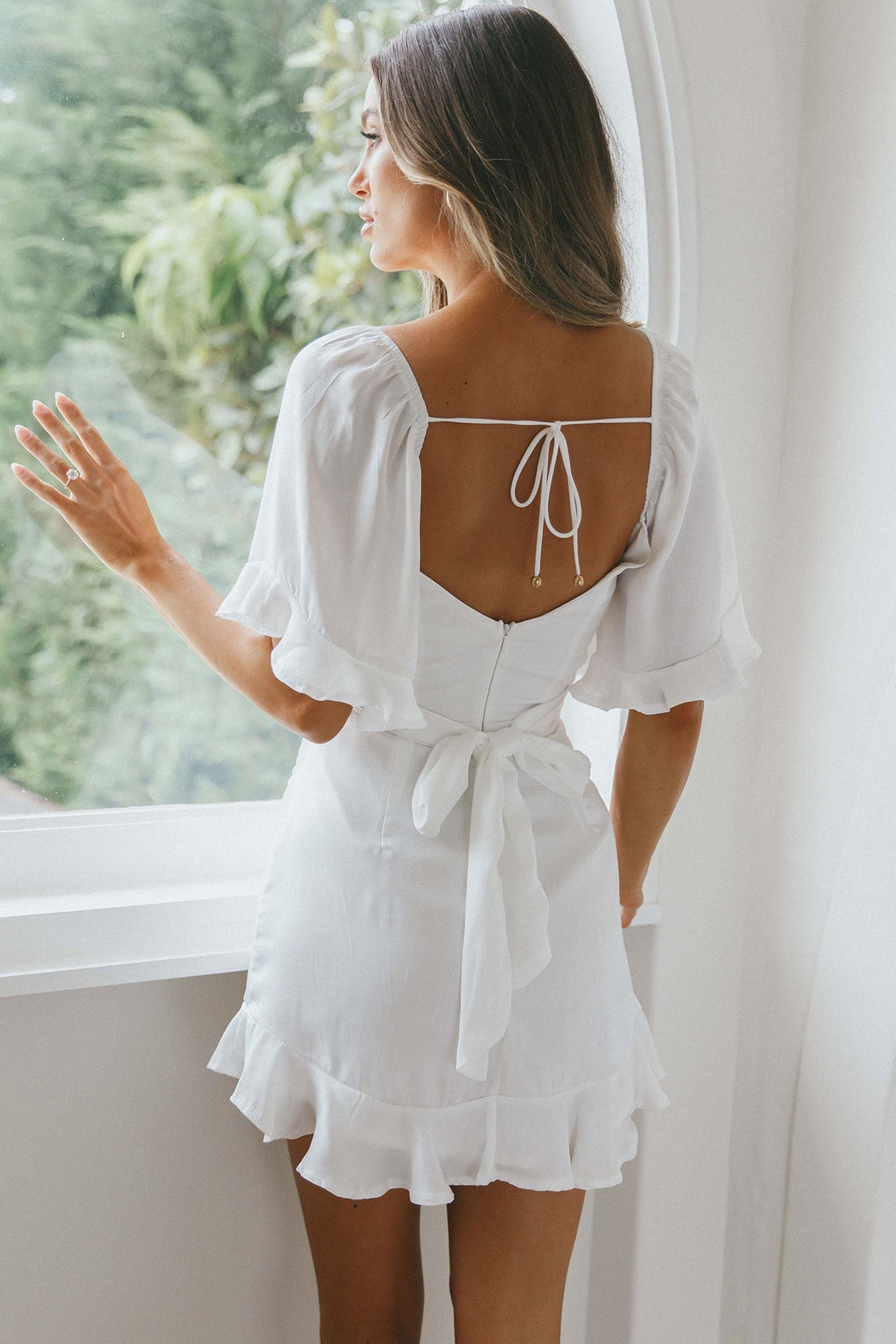 Hand In Mine Ruffle Hem Dress White by Selfie Leslie