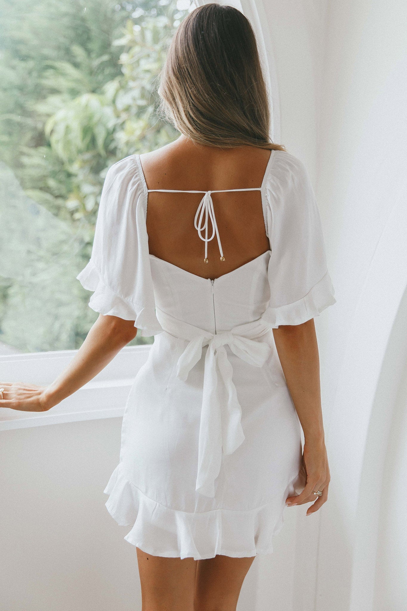 Hand In Mine Ruffle Hem Dress White by Selfie Leslie