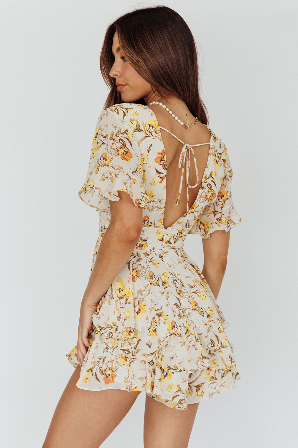 Golden Light Pintuck Pleat Romper Floral Beige by Selfie Leslie Australia