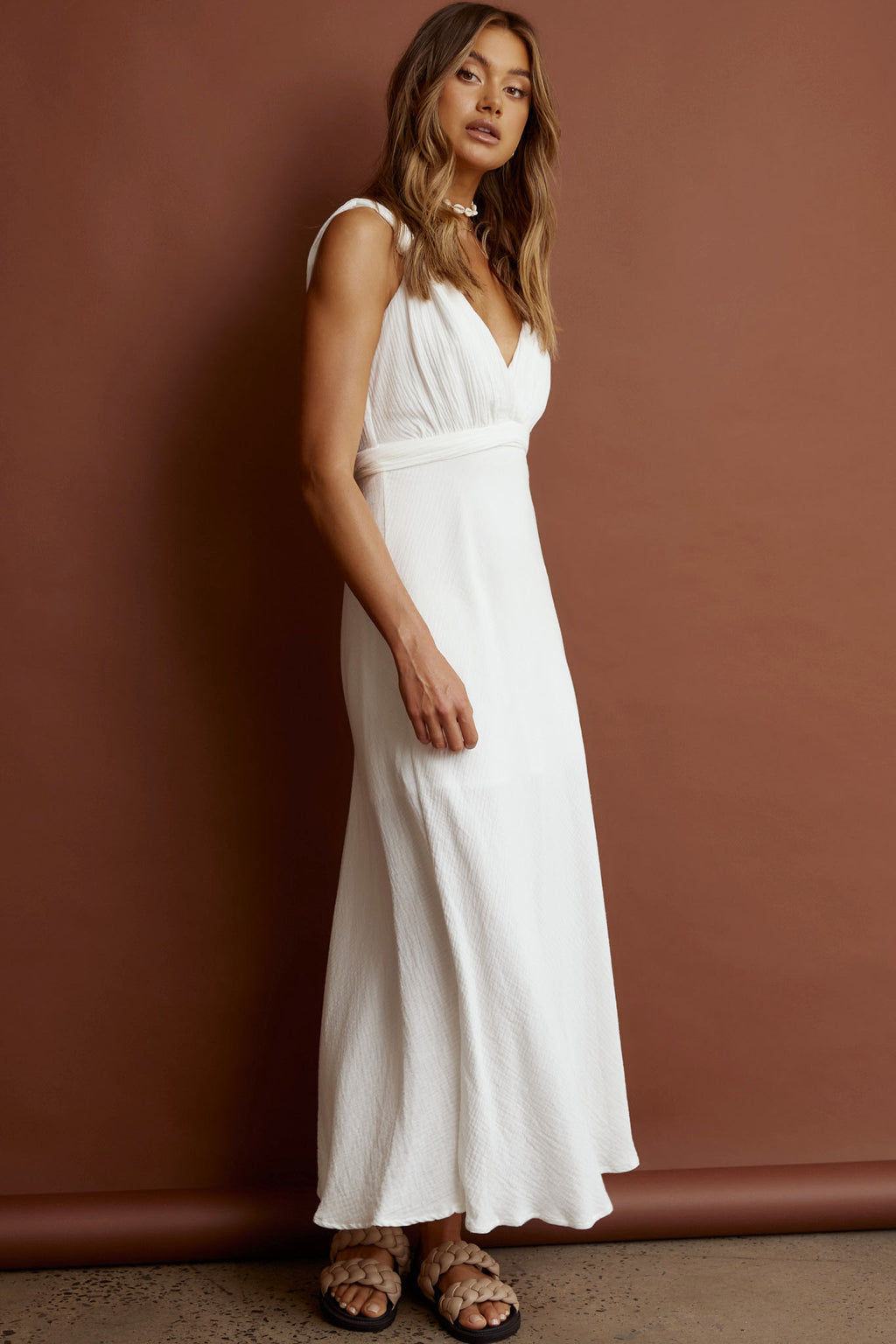 Zanzibar Surplice Neckline Maxi Dress White by Selfie Leslie Australia