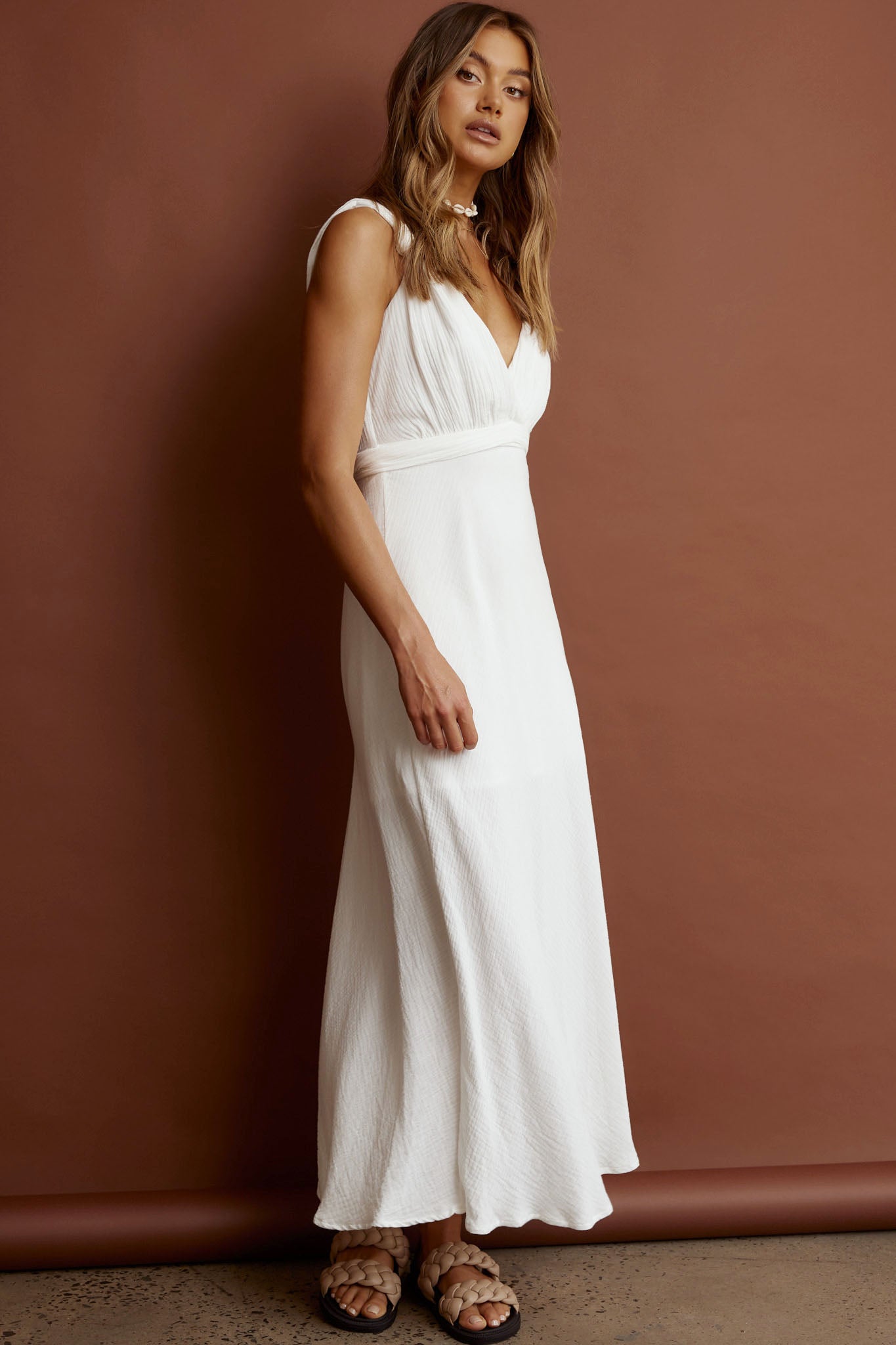 Zanzibar Surplice Neckline Maxi Dress White by Selfie Leslie Australia