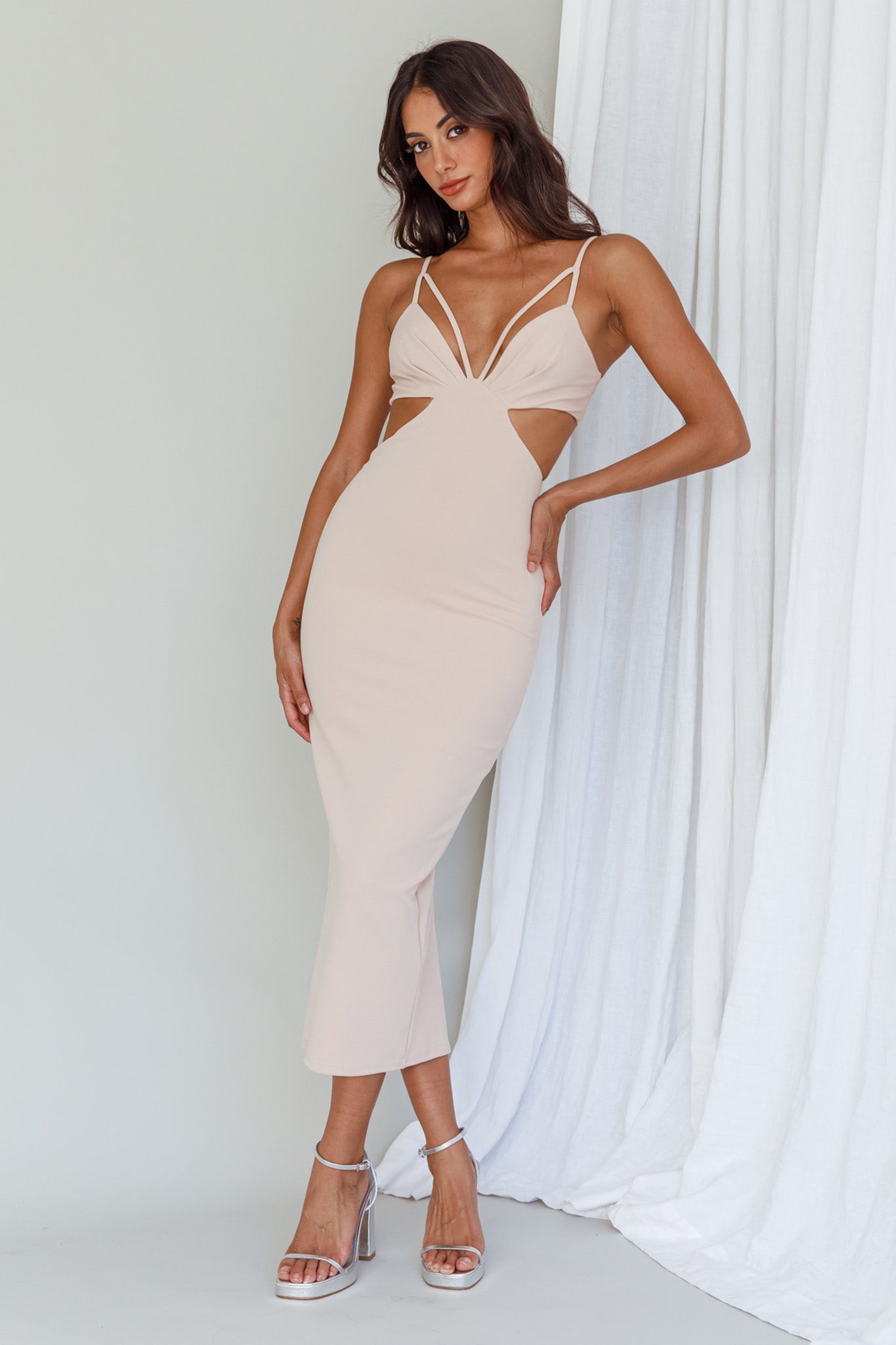 Sarita String Bust Midi Dress Beige by Selfie Leslie Australia