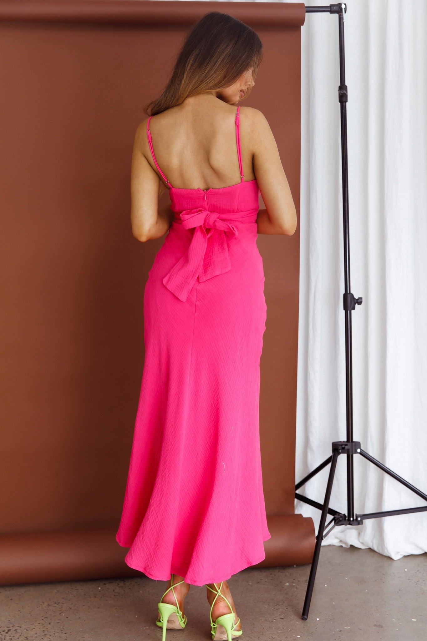 Twin Flame Drawstring Bust Midi Dress Hot Pink by Selfie Leslie