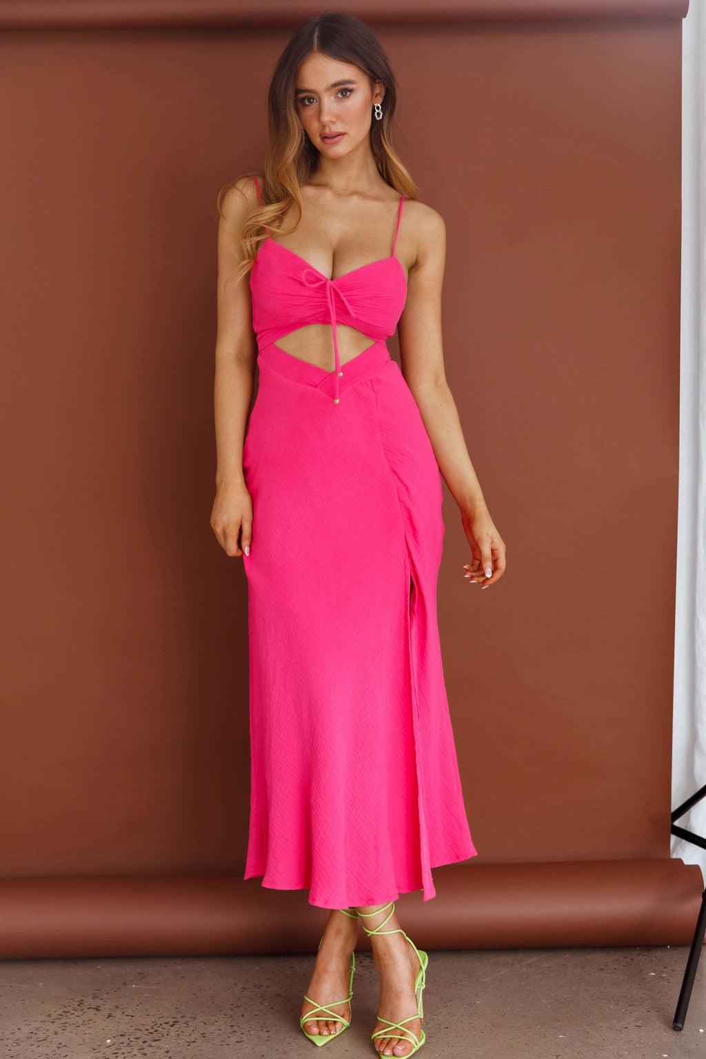 Twin Flame Drawstring Bust Midi Dress Hot Pink by Selfie Leslie