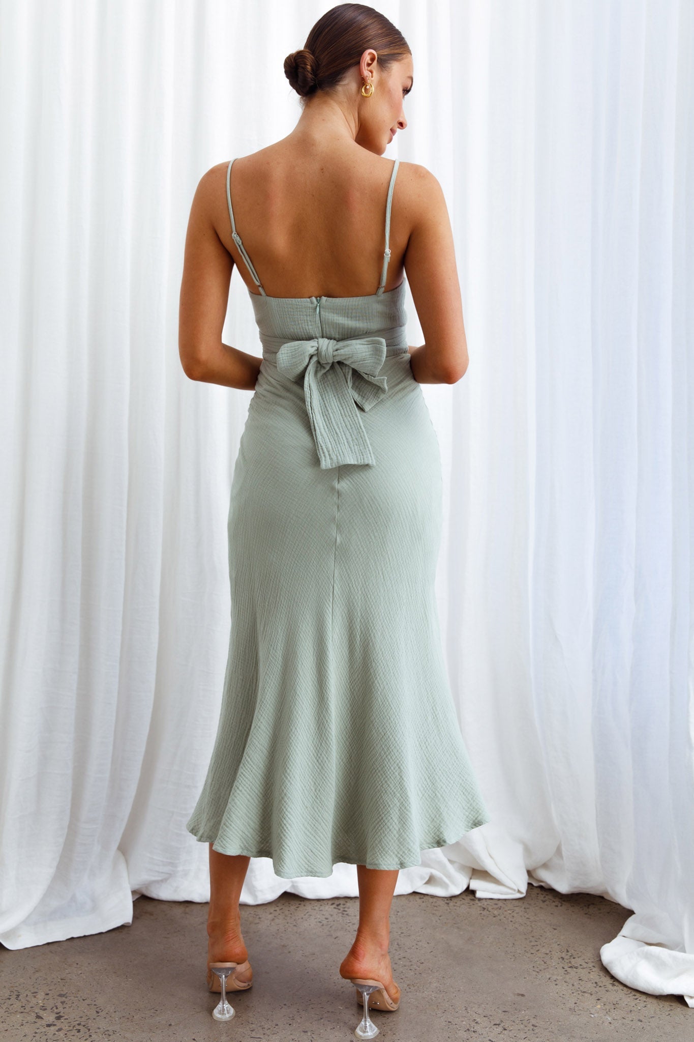 Twin Flame Drawstring Bust Midi Dress Sage by Selfie Leslie