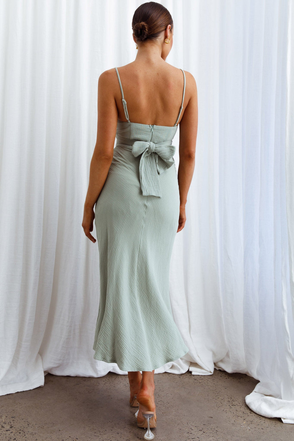 Twin Flame Drawstring Bust Midi Dress Sage by Selfie Leslie