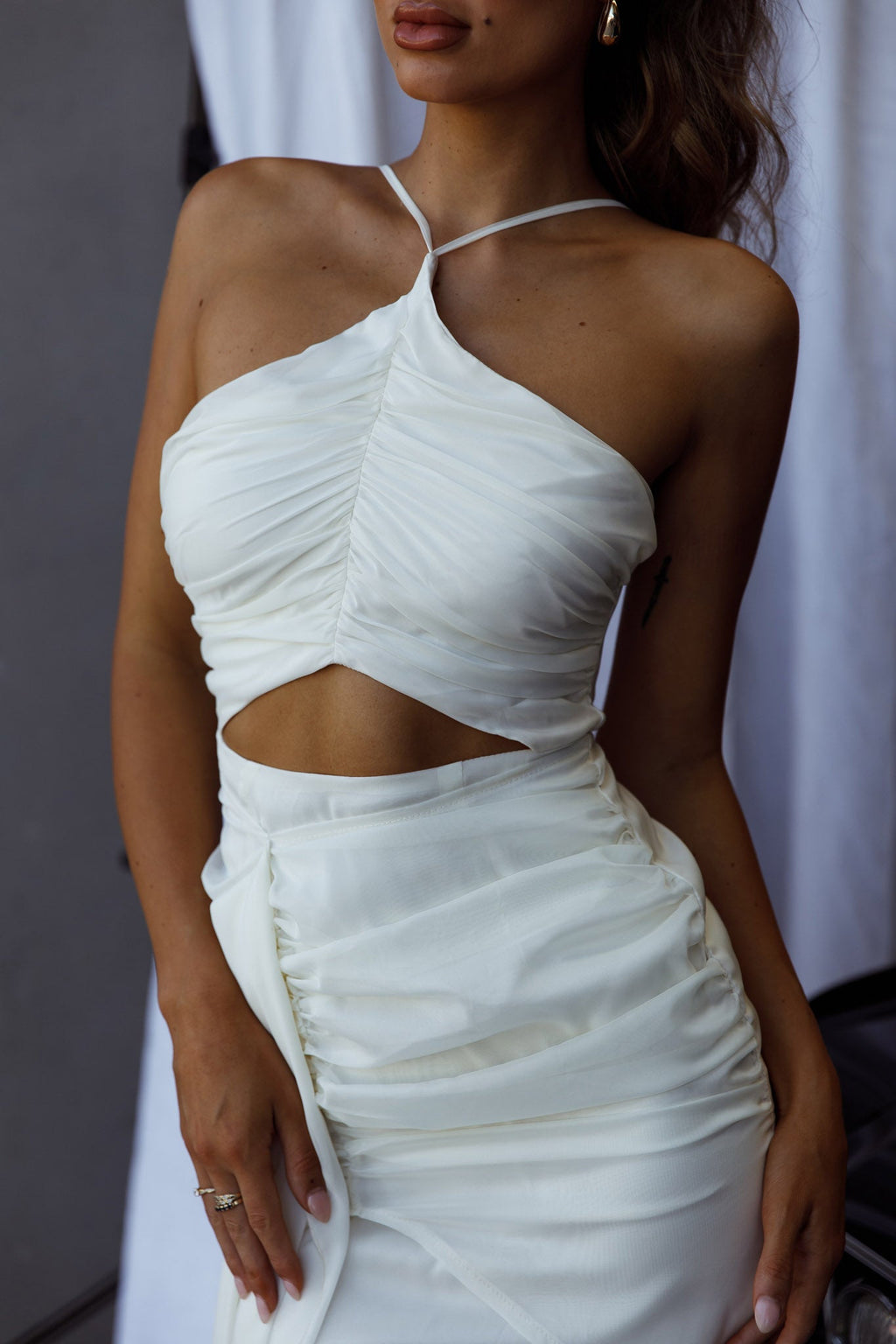 Casa Del Sol Ruched Cut-Out Dress White by Selfie Leslie