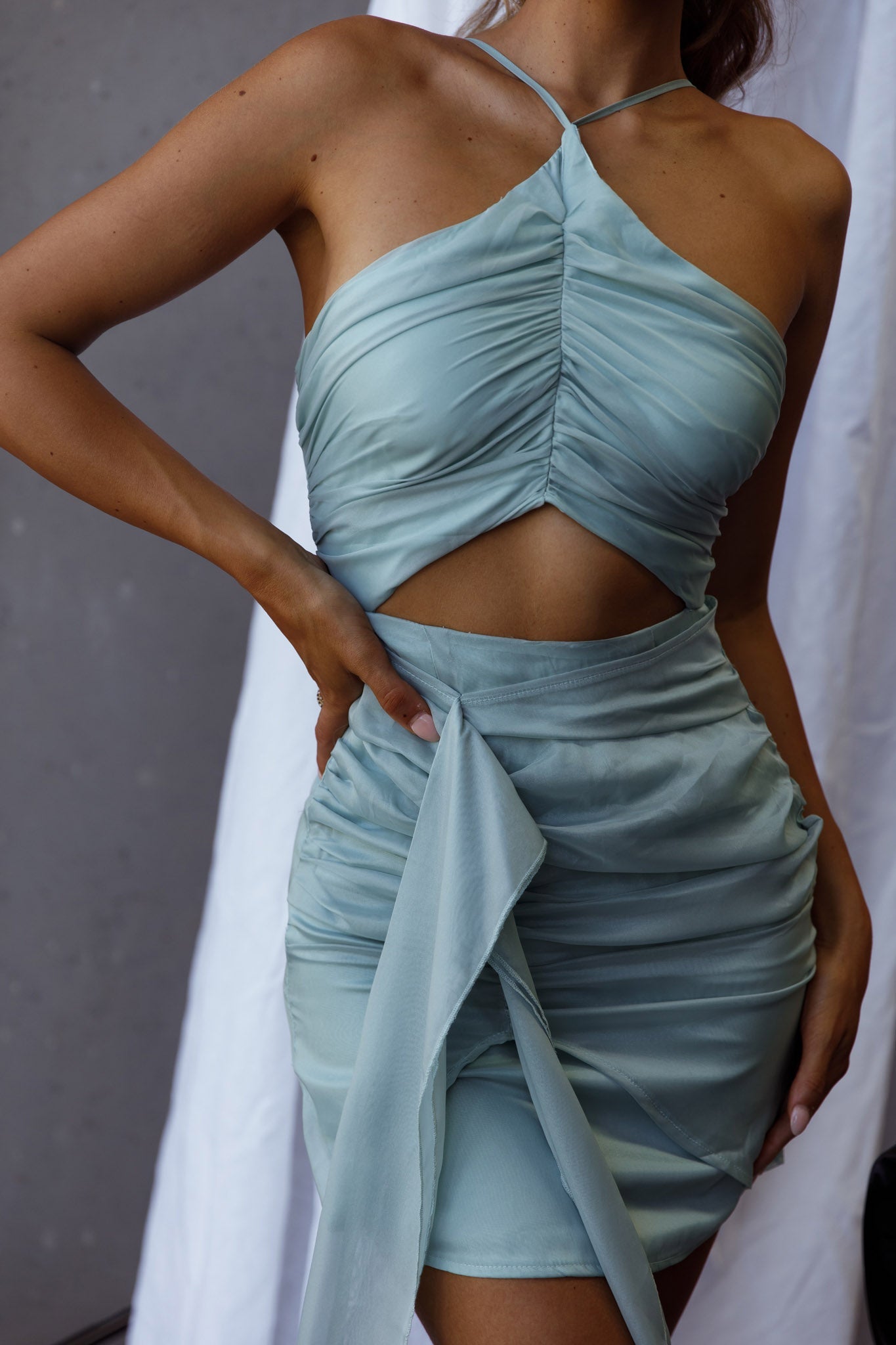 Casa Del Sol Ruched Cut-Out Dress Sage by Selfie Leslie