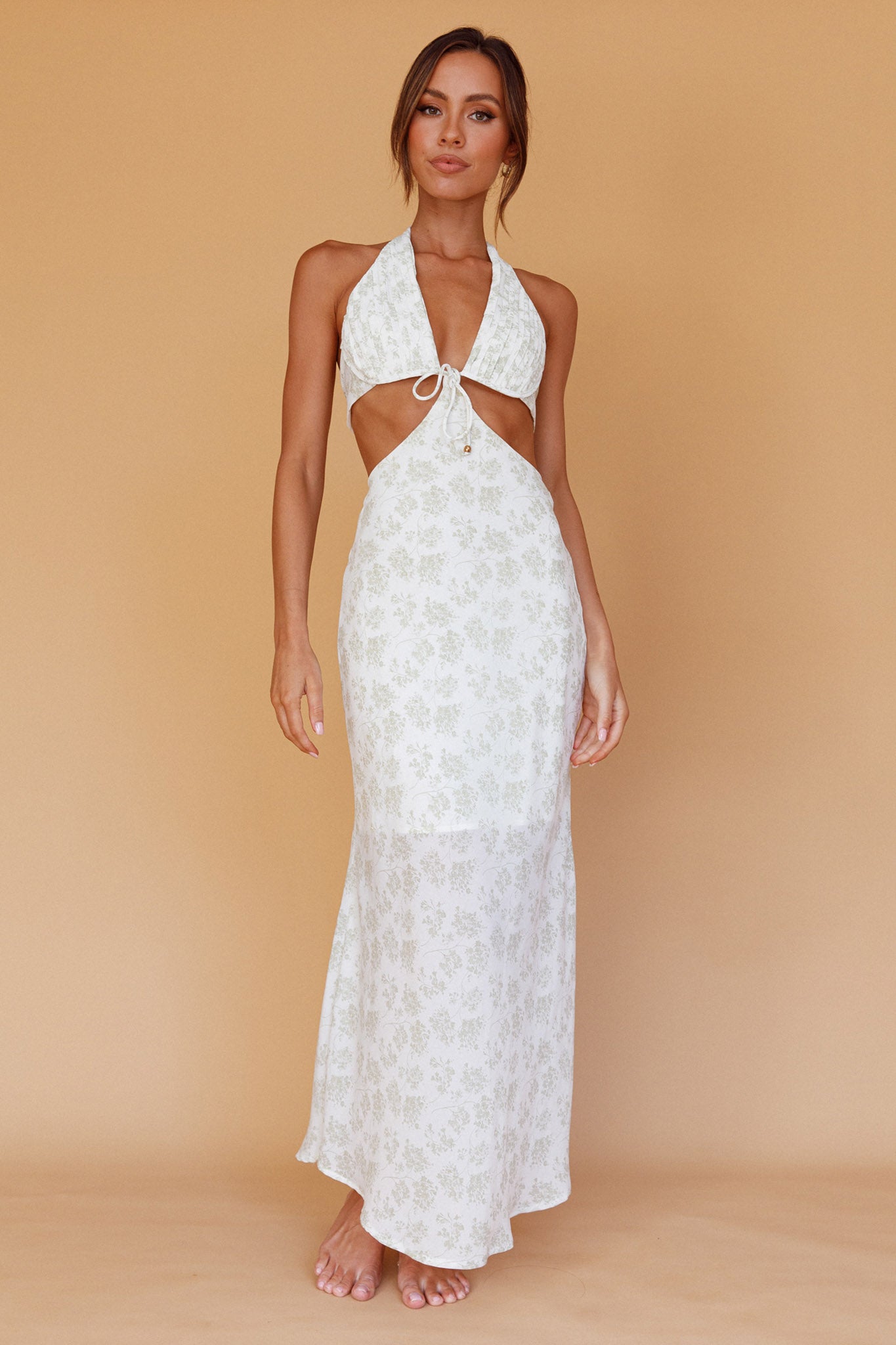 Paradise Found Cut-Out Midi Dress Floral Sage by Selfie Leslie Australia
