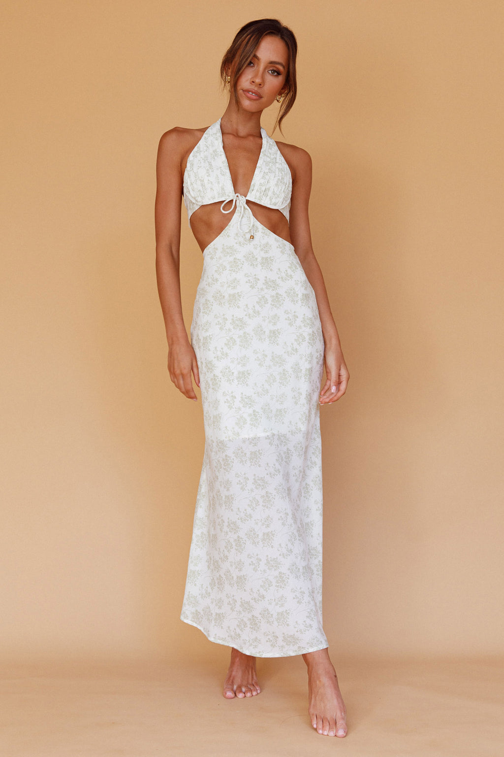 Paradise Found Cut-Out Midi Dress Floral Sage by Selfie Leslie Australia