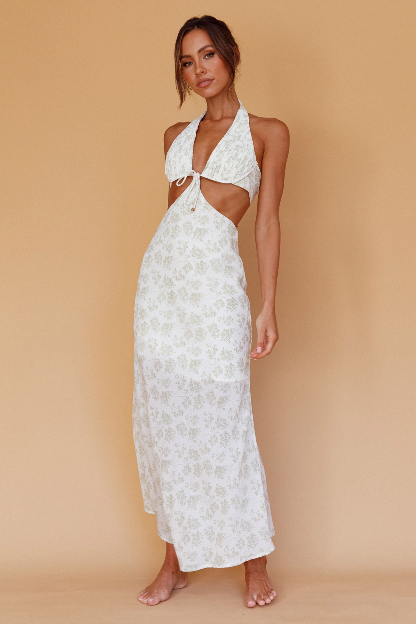 Paradise Found Cut-Out Midi Dress Floral Sage by Selfie Leslie Australia
