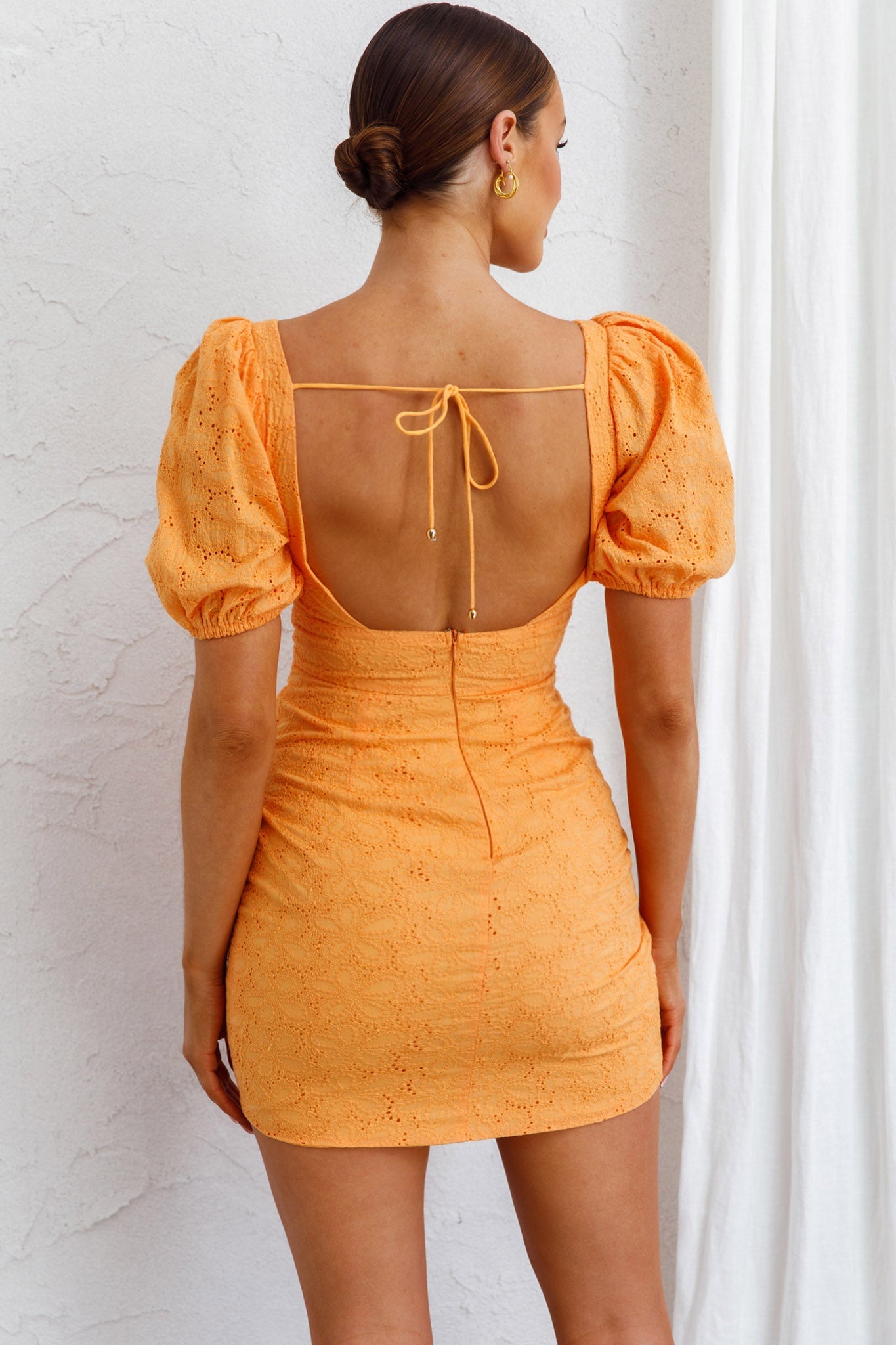 Santa Cruz Sun Puff Sleeve Eyelet Dress Mango by Selfie Leslie