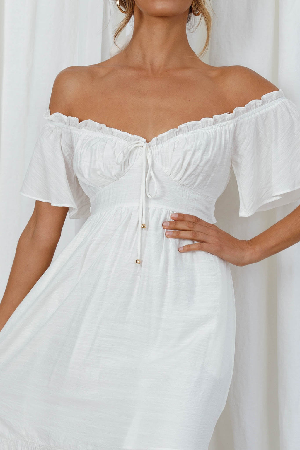 Dandelion Off-Shoulder Tied Back Midi Dress White by Selfie Leslie