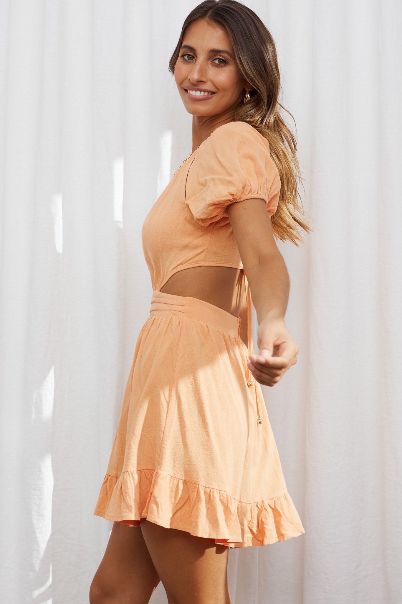 Kassidy Cut-Out Waist Mini Dress Tangerine by Selfie Leslie