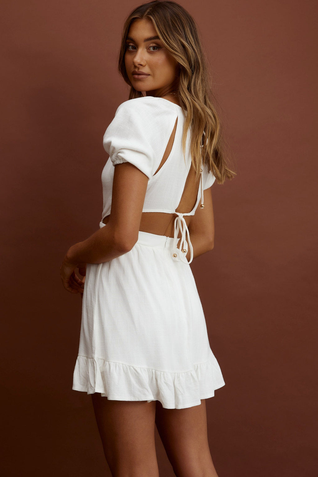 Kassidy Cut-Out Waist Mini Dress White by Selfie Leslie