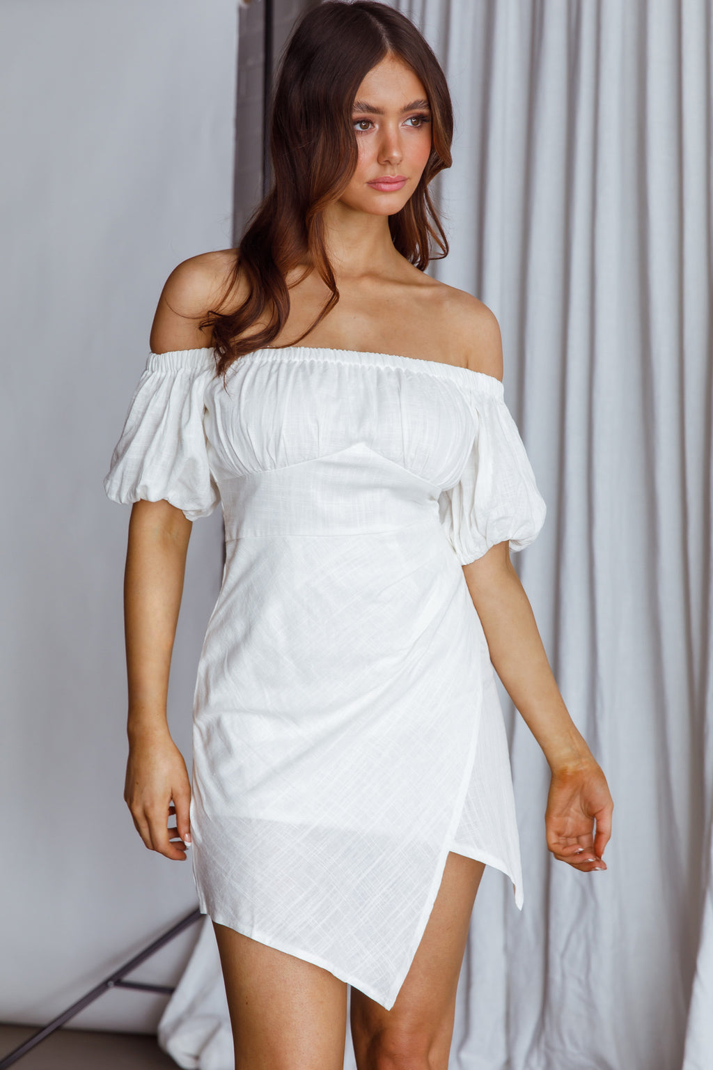 Dayanara Off-Shoulder Puff Sleeve Dress White by Selfie Leslie Australia