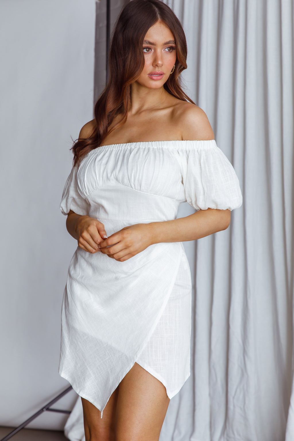 Dayanara Off-Shoulder Puff Sleeve Dress White by Selfie Leslie Australia