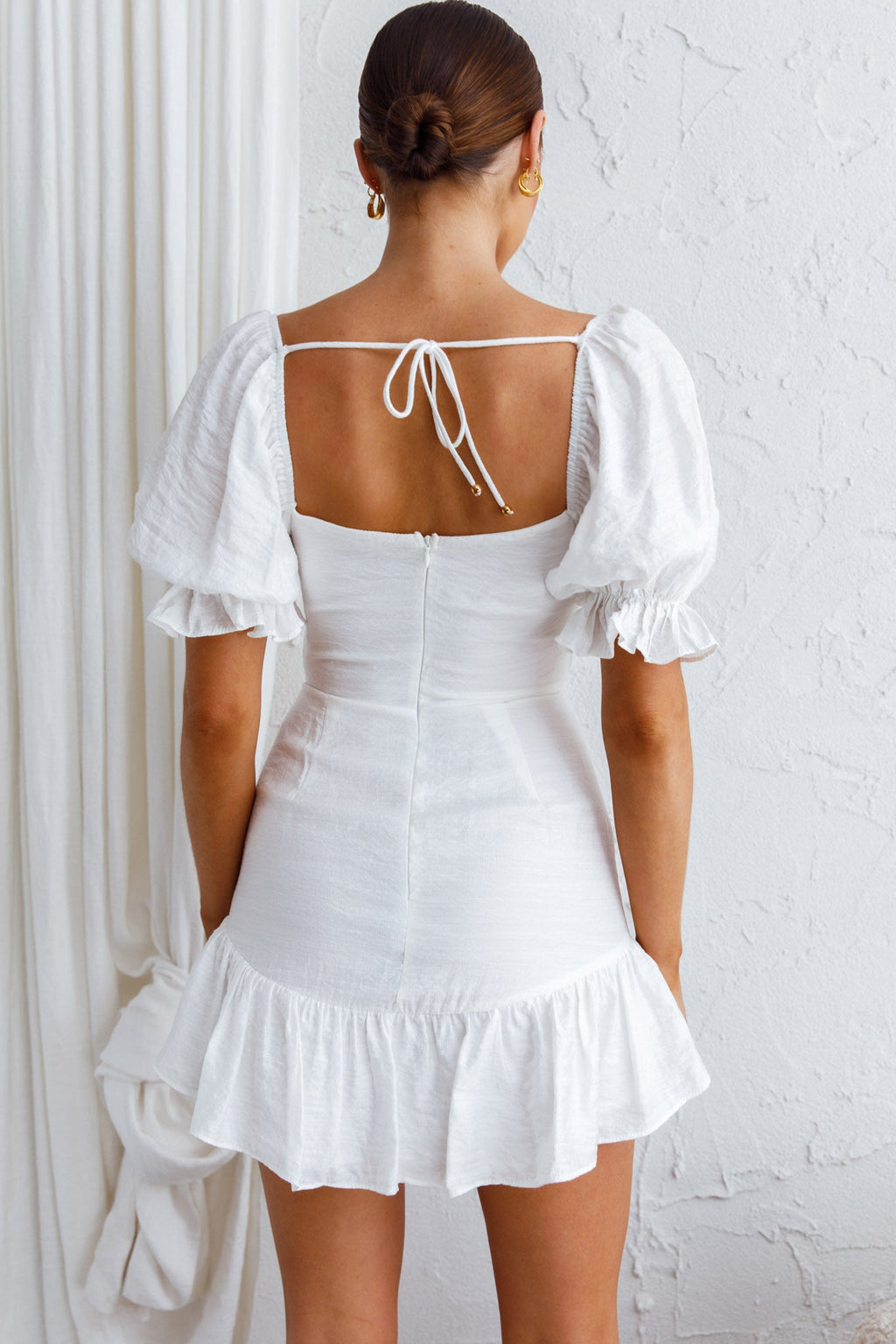 Light Catcher Sweetheart Neckline Frill Dress White by Selfie Leslie