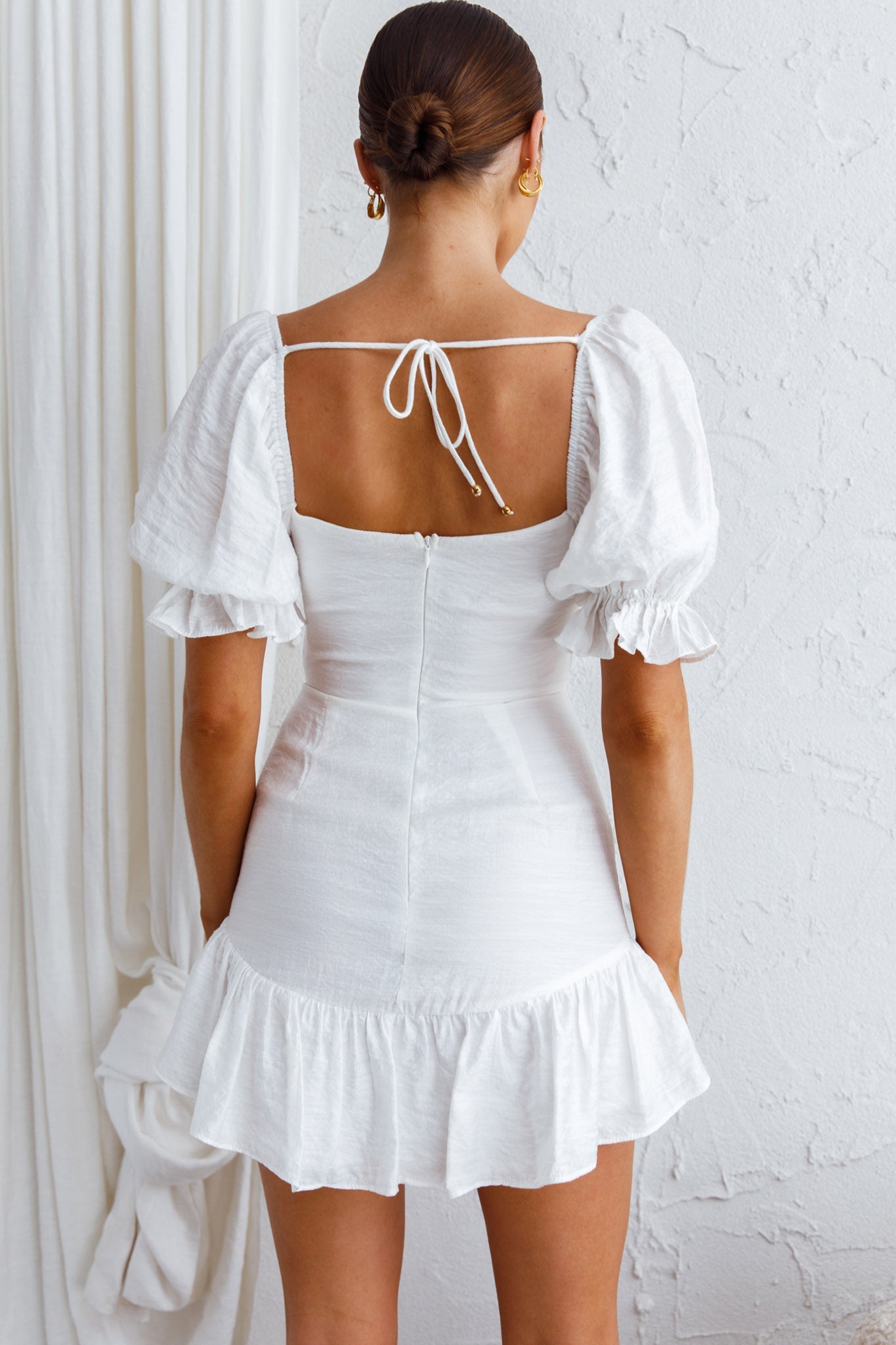 Light Catcher Sweetheart Neckline Frill Dress White by Selfie Leslie