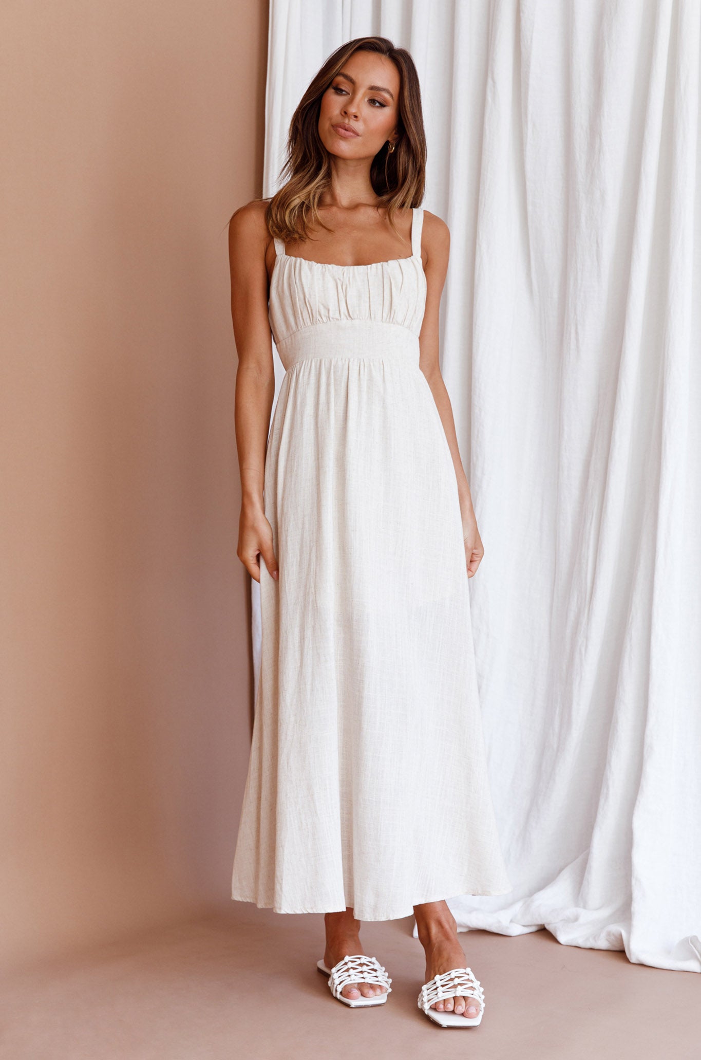 Roberta Gathered Bust Midi Dress Natural by Selfie Leslie Australia