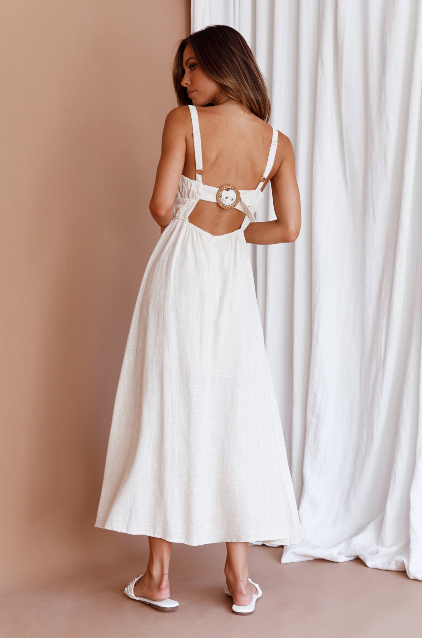 Roberta Gathered Bust Midi Dress Natural by Selfie Leslie Australia