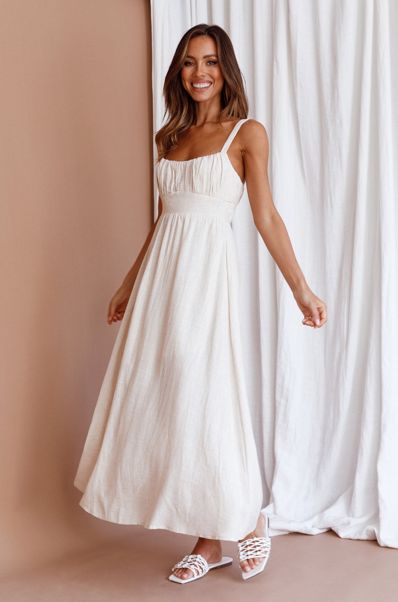 Roberta Gathered Bust Midi Dress Natural by Selfie Leslie Australia