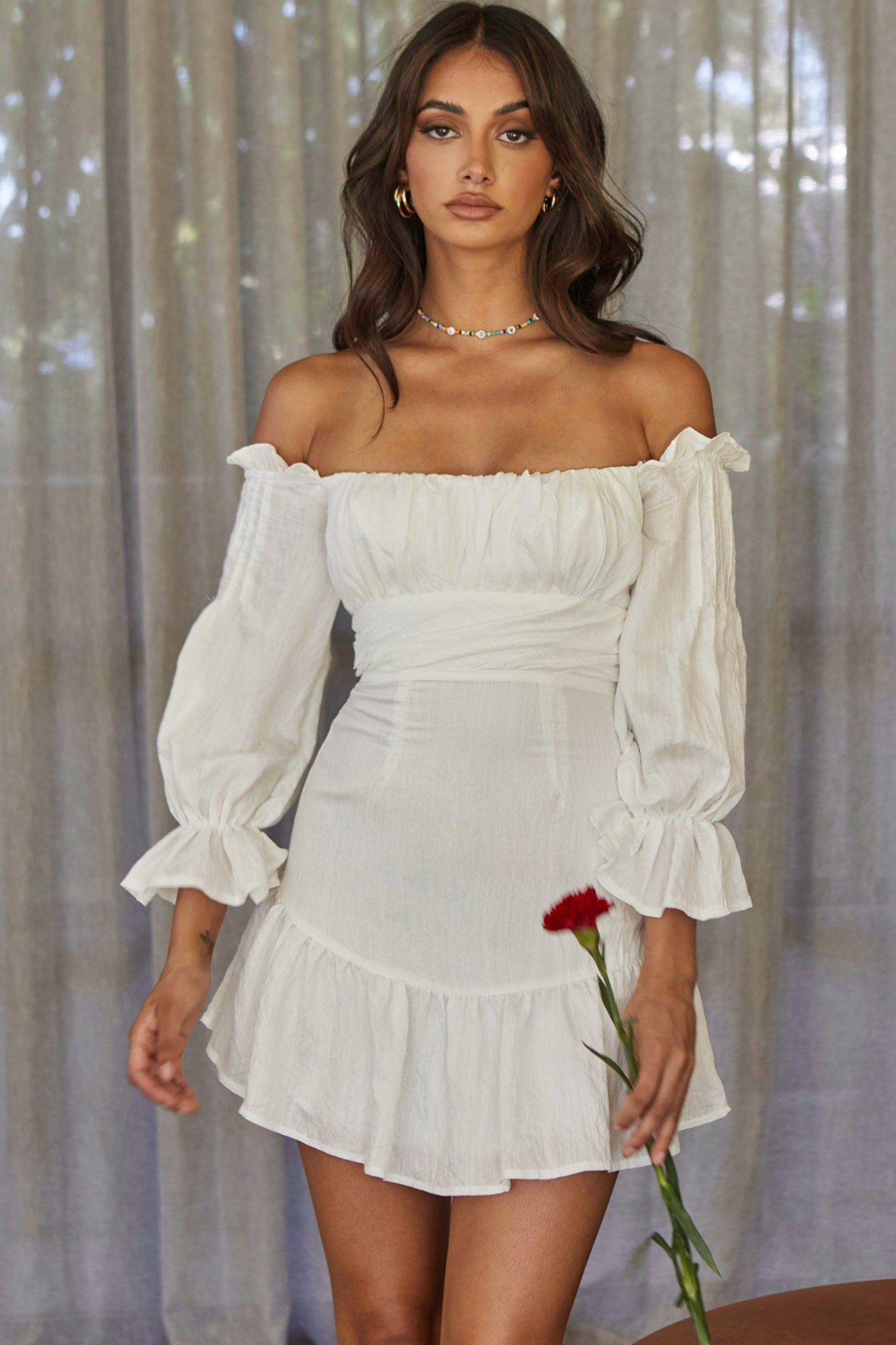By My Side Off-Shoulder Balloon Sleeve Dress White by Selfie Leslie