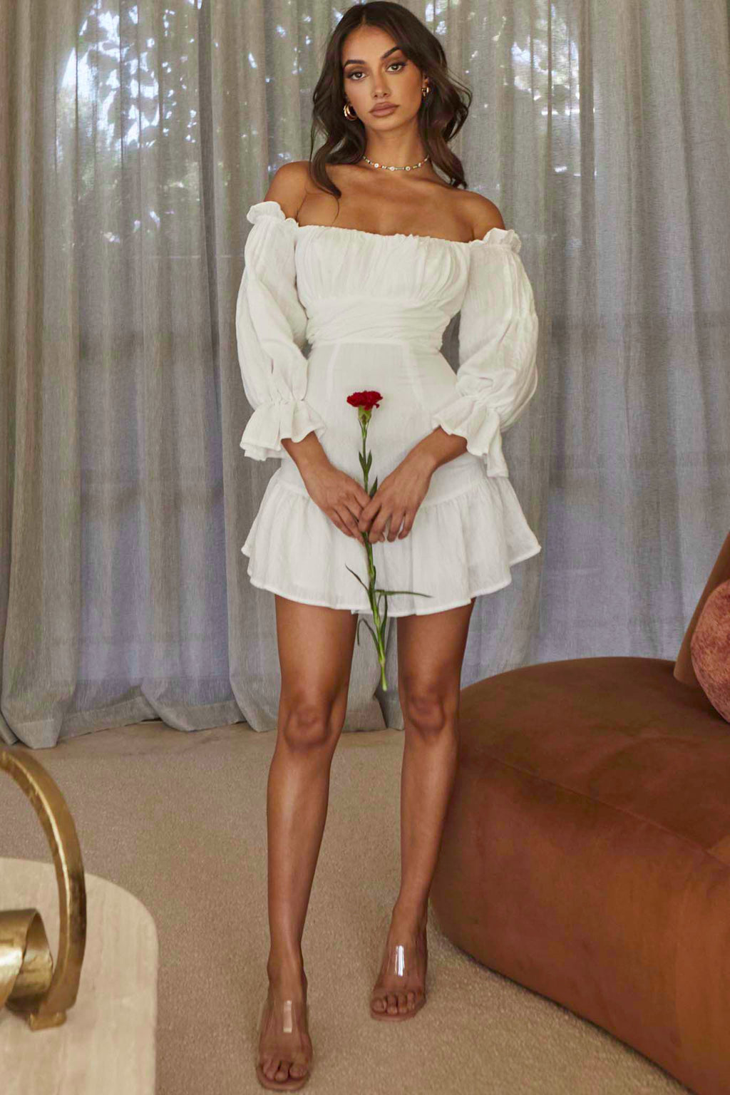 By My Side Off-Shoulder Balloon Sleeve Dress White by Selfie Leslie
