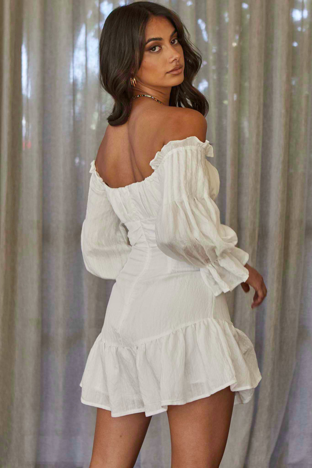 By My Side Off-Shoulder Balloon Sleeve Dress White by Selfie Leslie