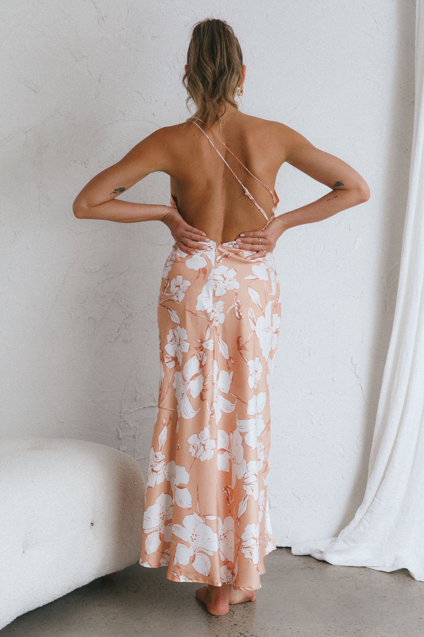 Casa Del Mar One-Shoulder Ruched Midi Dress Floral Blush by Selfie Leslie Australia