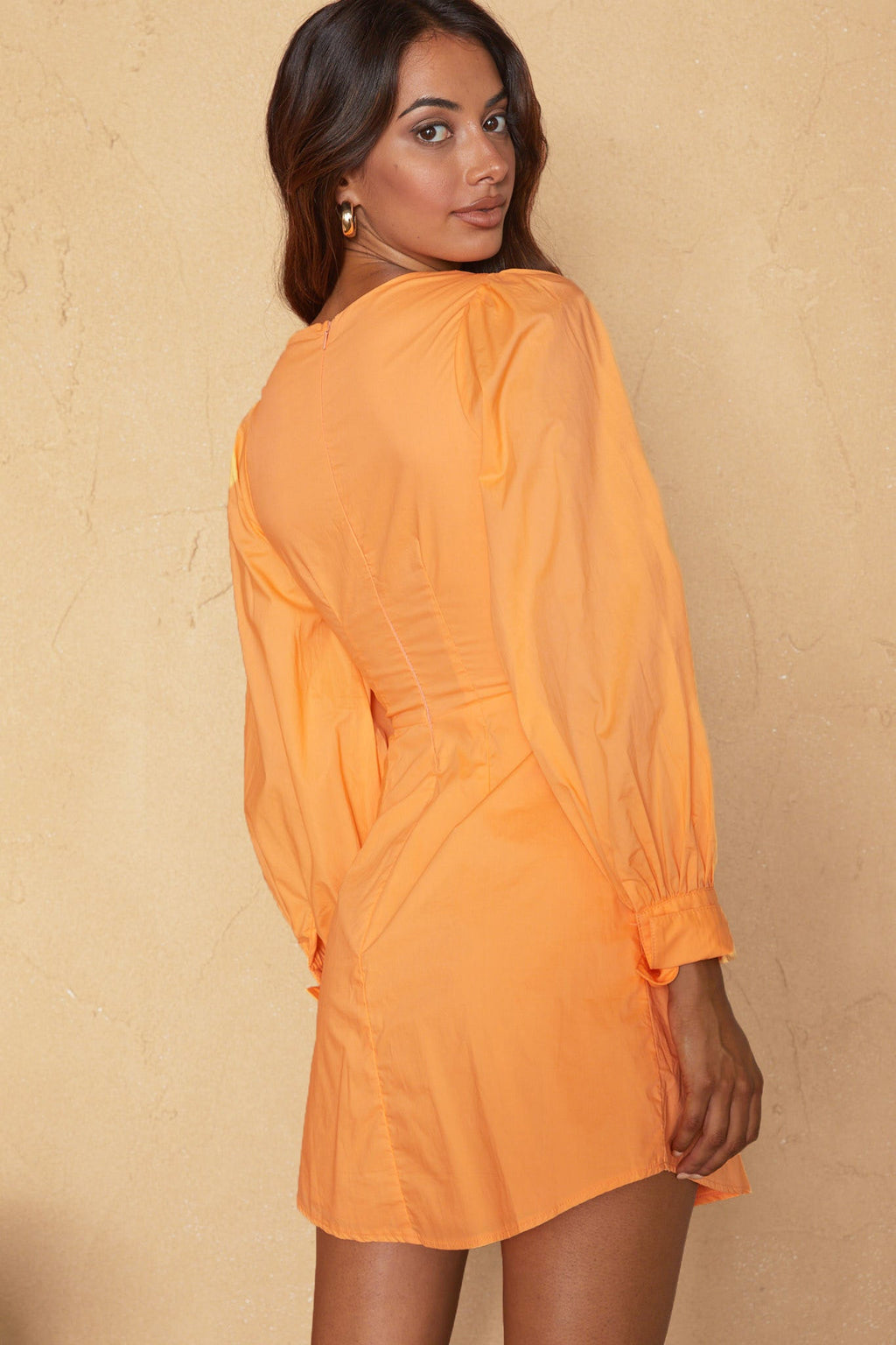 Josie Long Sleeved Ruched Feature Mini Dress Mango by Selfie Leslie