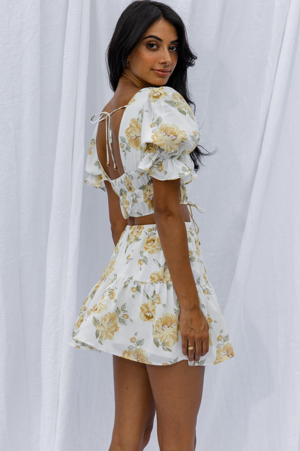 Lilibet Flounce Mini Skirt Floral White by Selfie Leslie