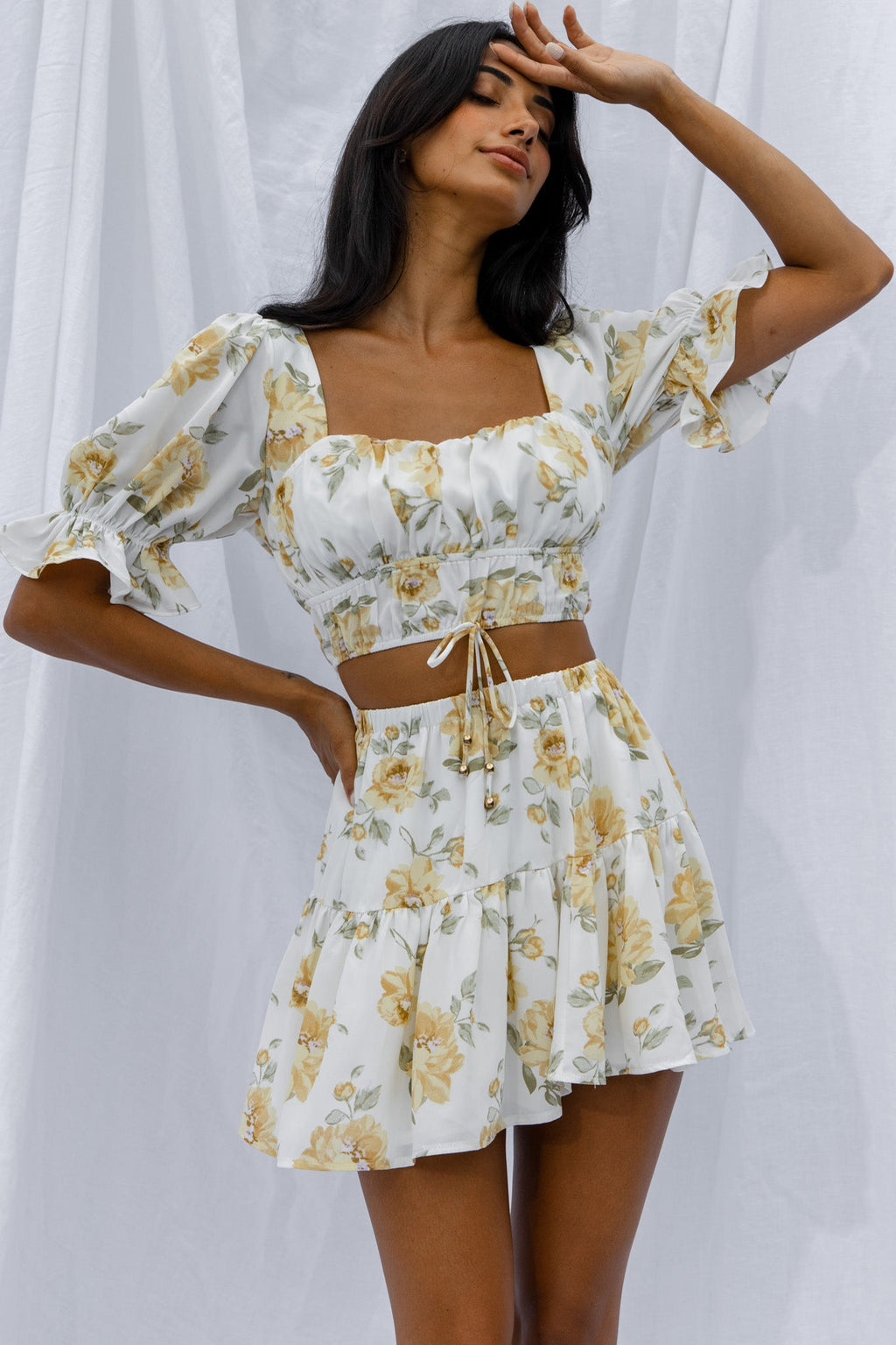 Lilibet Flounce Mini Skirt Floral White by Selfie Leslie