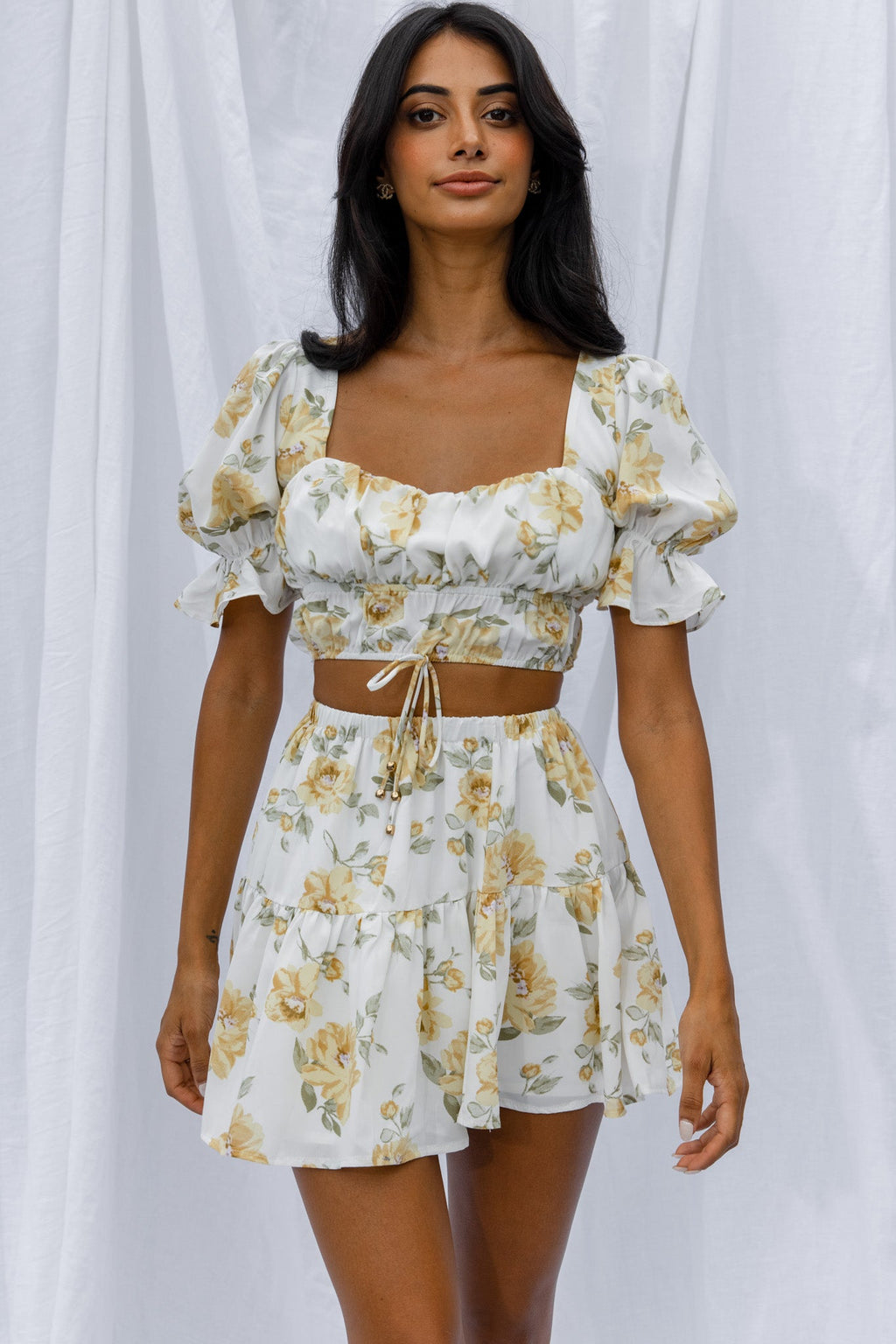 Lilibet Flounce Mini Skirt Floral White by Selfie Leslie