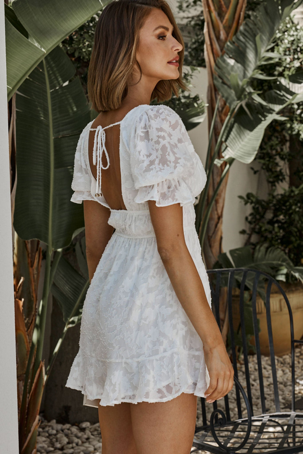 Lilibet Puff Sleeve Elasticated Waist Textured Dress White by Selfie Leslie