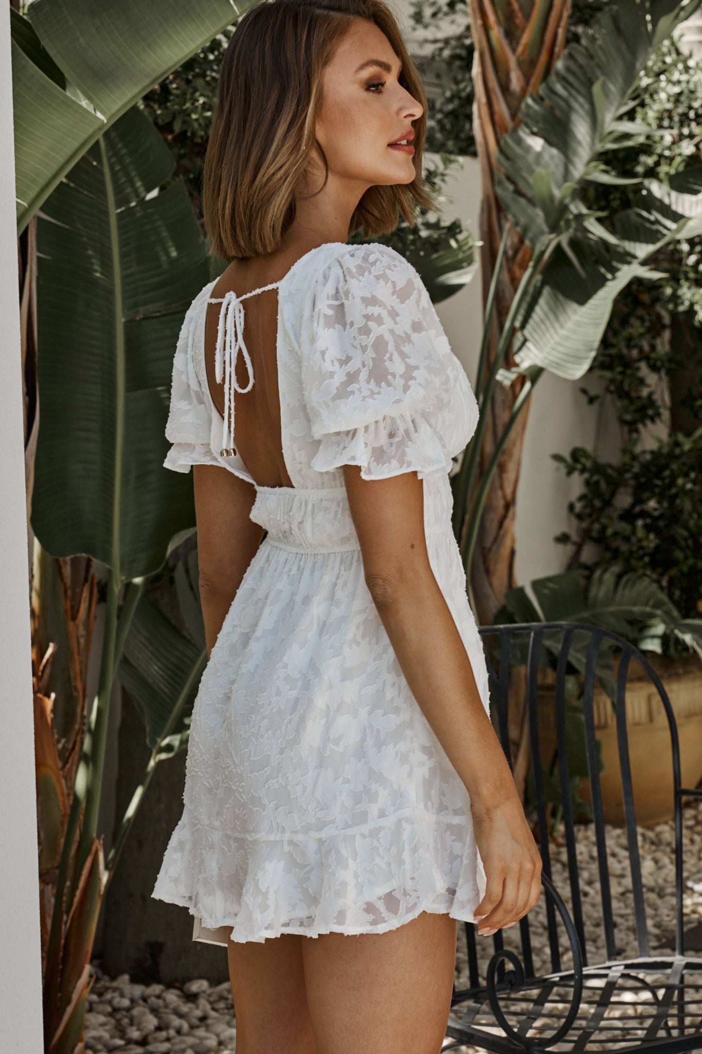 Lilibet Puff Sleeve Elasticated Waist Textured Dress White by Selfie Leslie