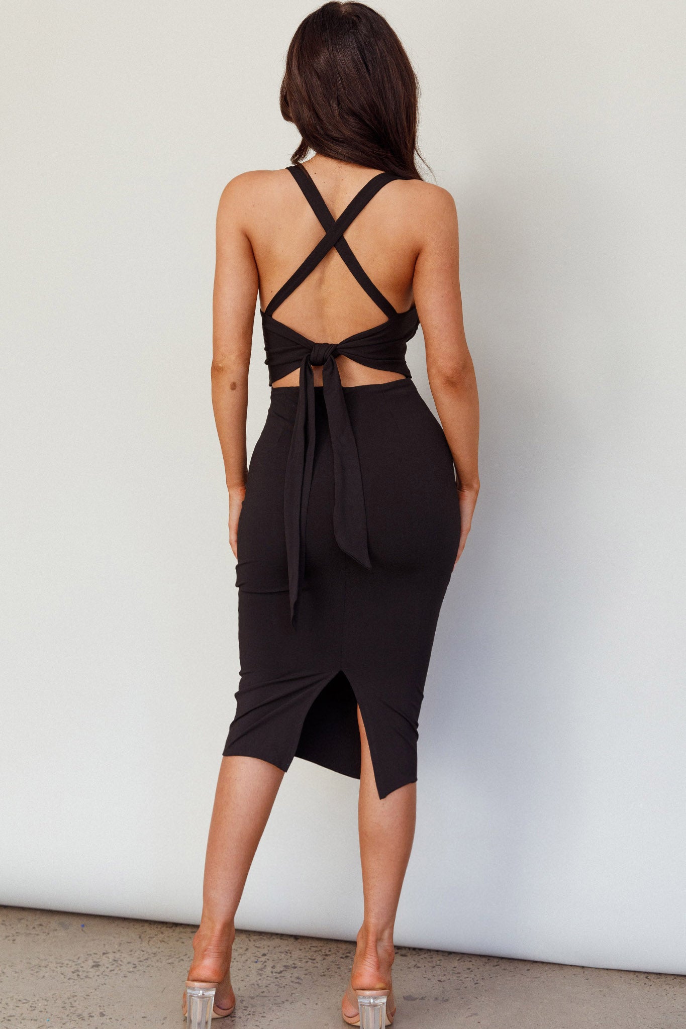 Samba Criss-Cross Back Midi Dress Black by Selfie Leslie