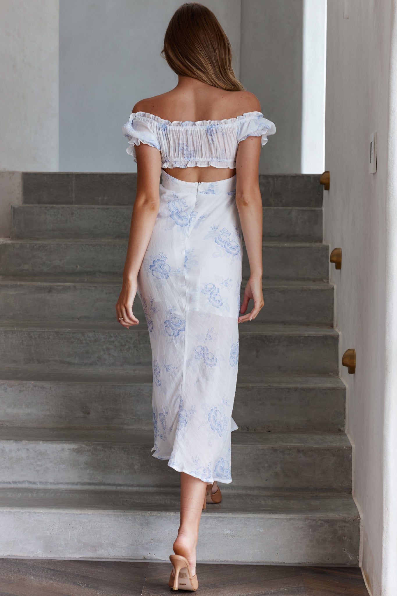 Pixie Puff Sleeve Midi Dress Floral Blue by Selfie Leslie