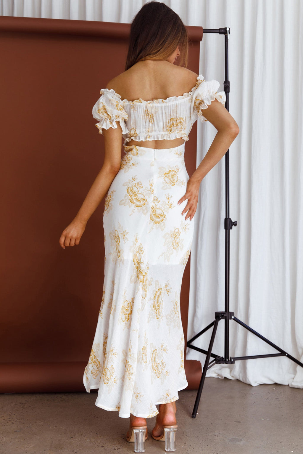 Pixie Puff Sleeve Midi Dress Floral Yellow by Selfie Leslie