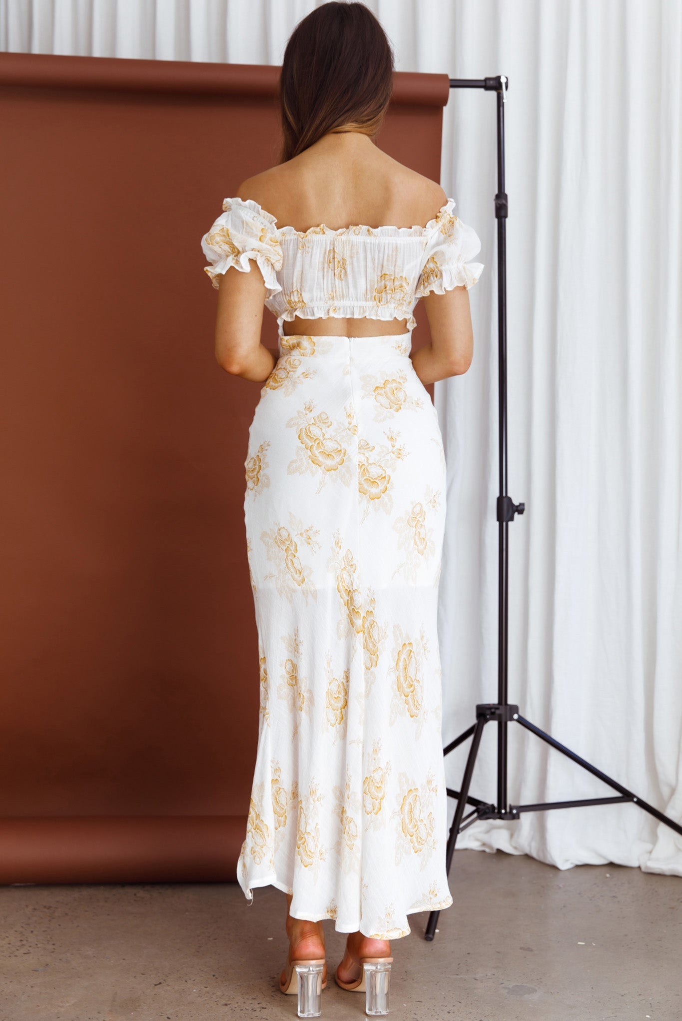 Pixie Puff Sleeve Midi Dress Floral Yellow by Selfie Leslie
