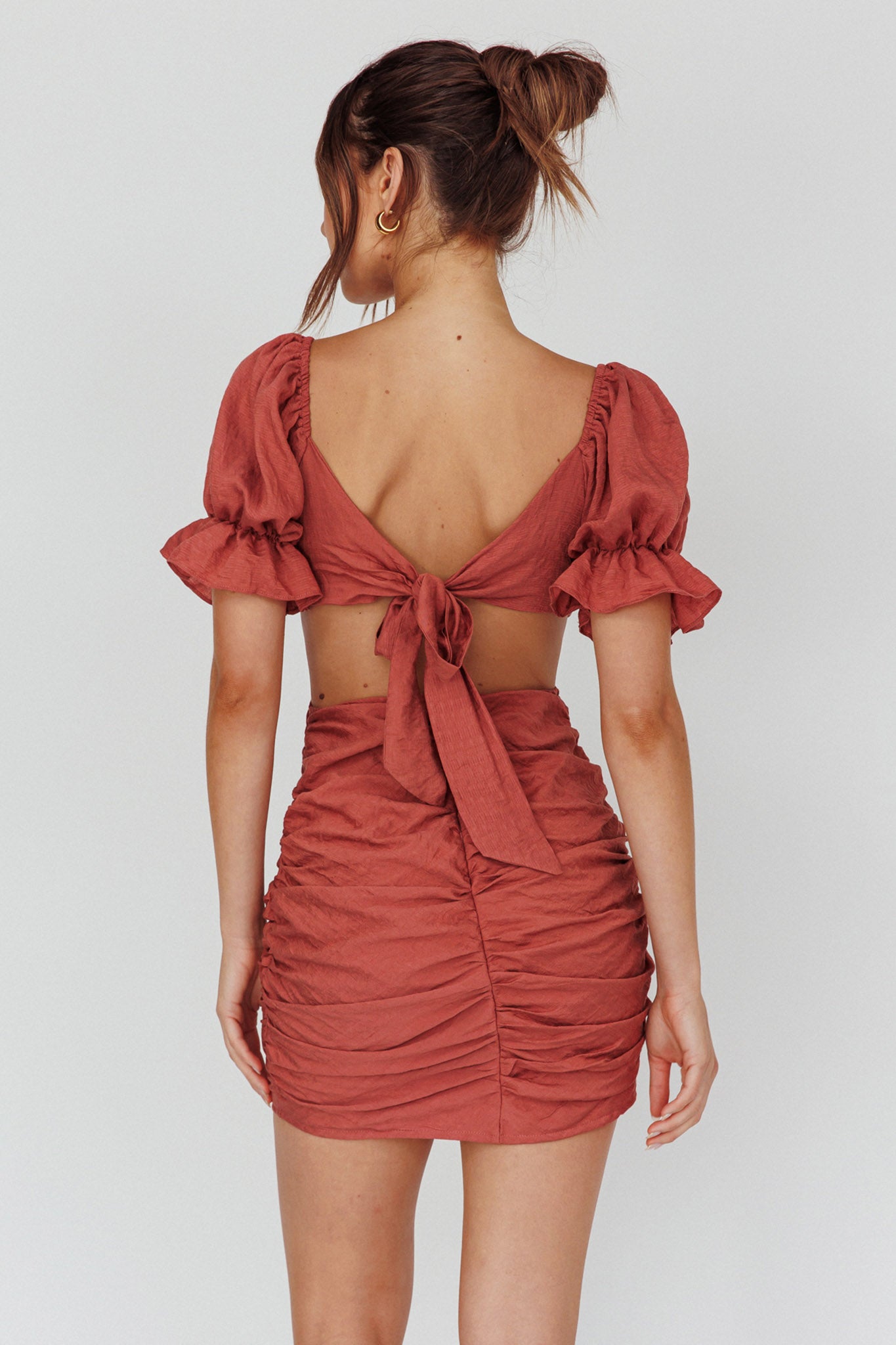Happy In Love Puff Sleeve Tie Back Dress Rose by Selfie Leslie Australia