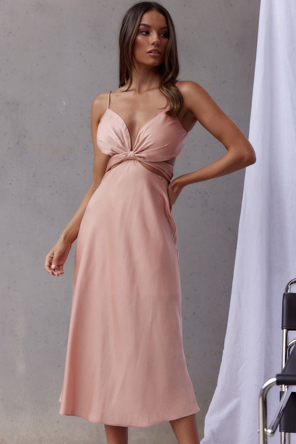 Dance With Me Crossover Bust Midi Dress Peach by Selfie Leslie
