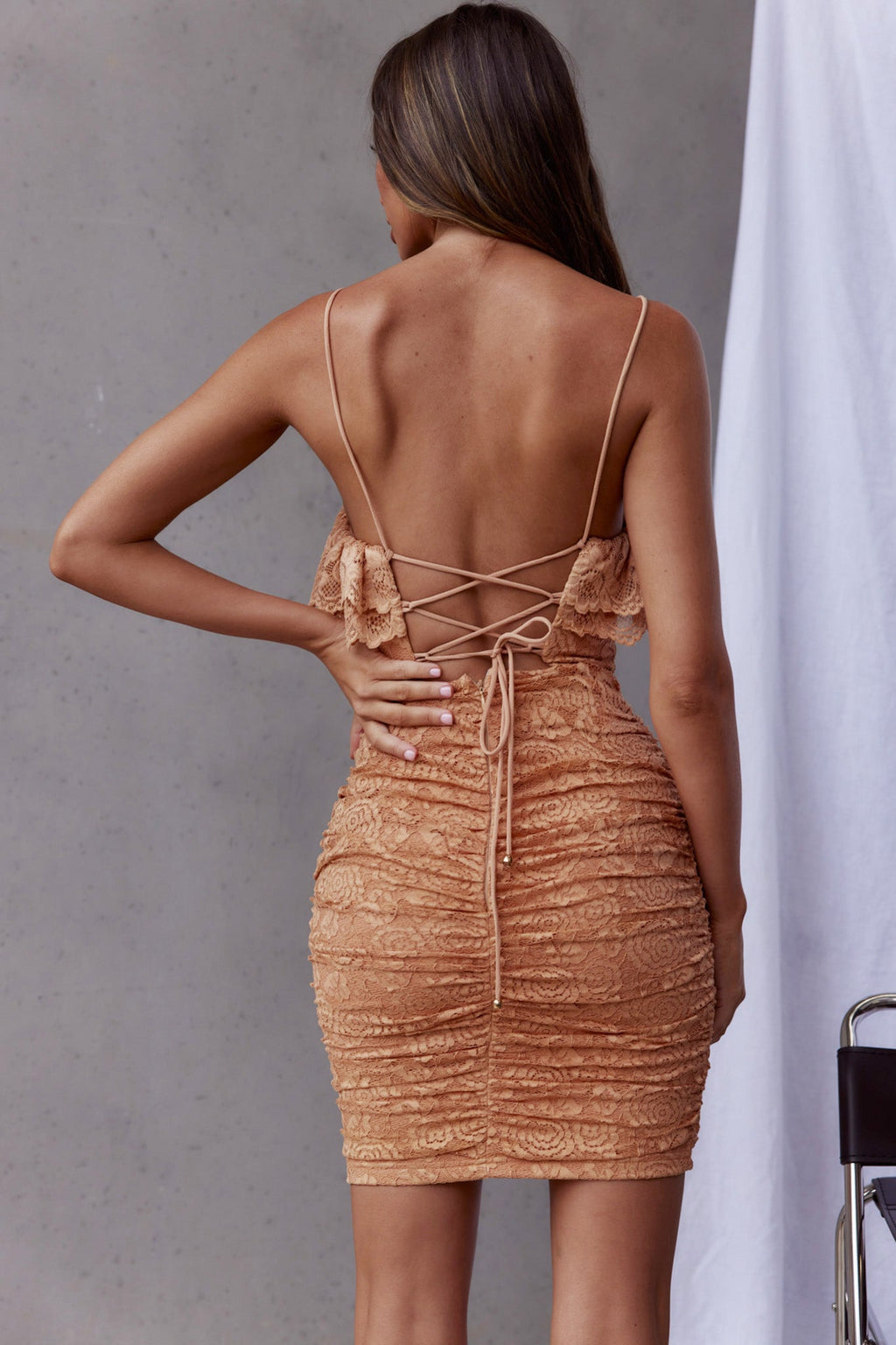 Kaari Lace Ruffle Mini Dress Mango by Selfie Leslie