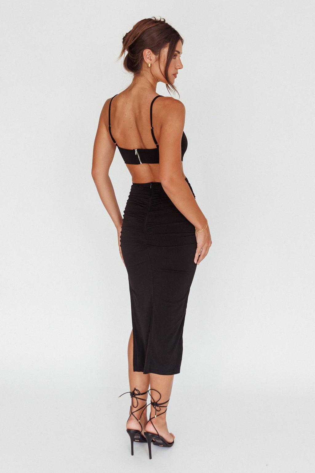 Mary Jane Gathered Bust Tie Back Midi Dress Black by Selfie Leslie Australia