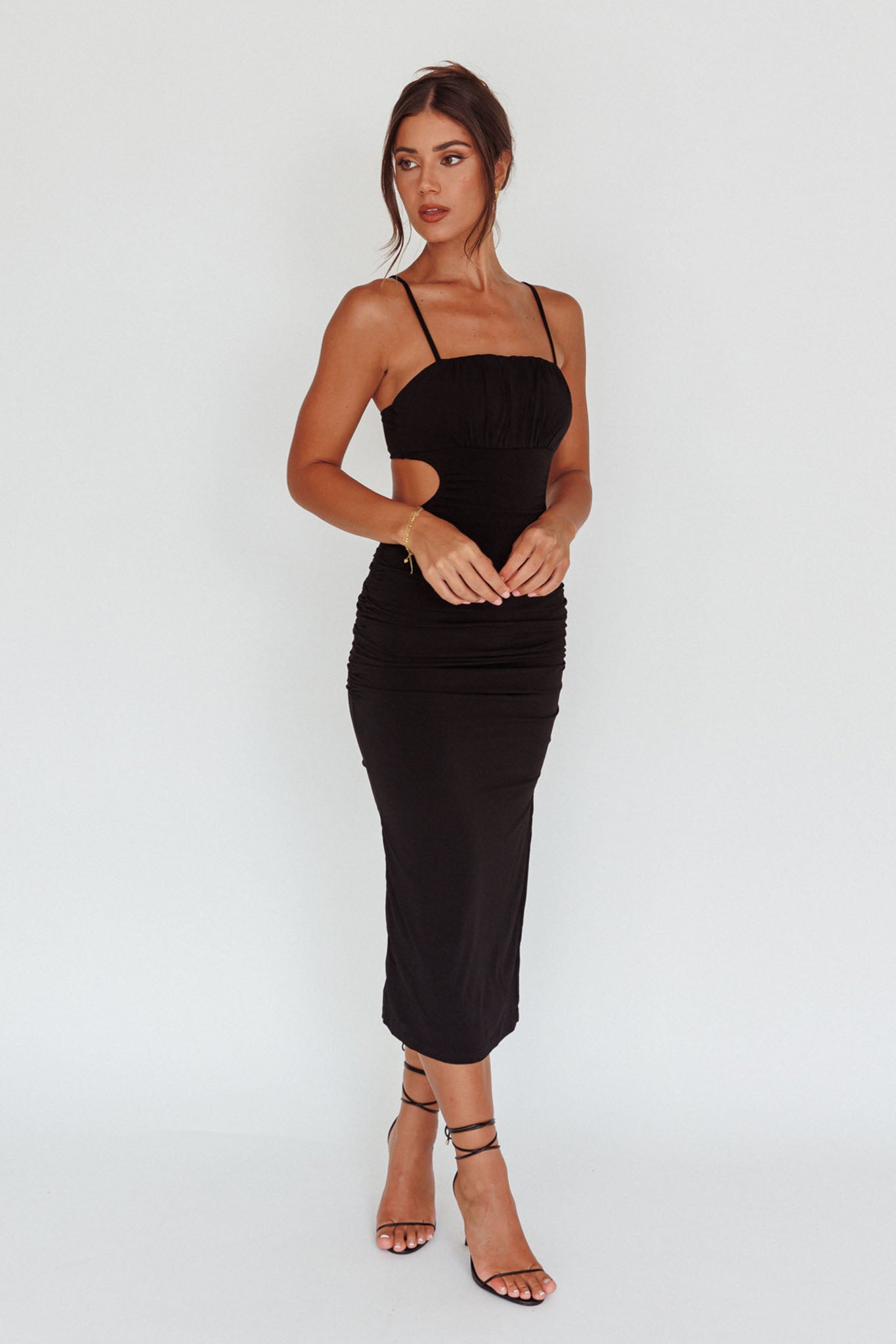 Mary Jane Gathered Bust Tie Back Midi Dress Black by Selfie Leslie Australia