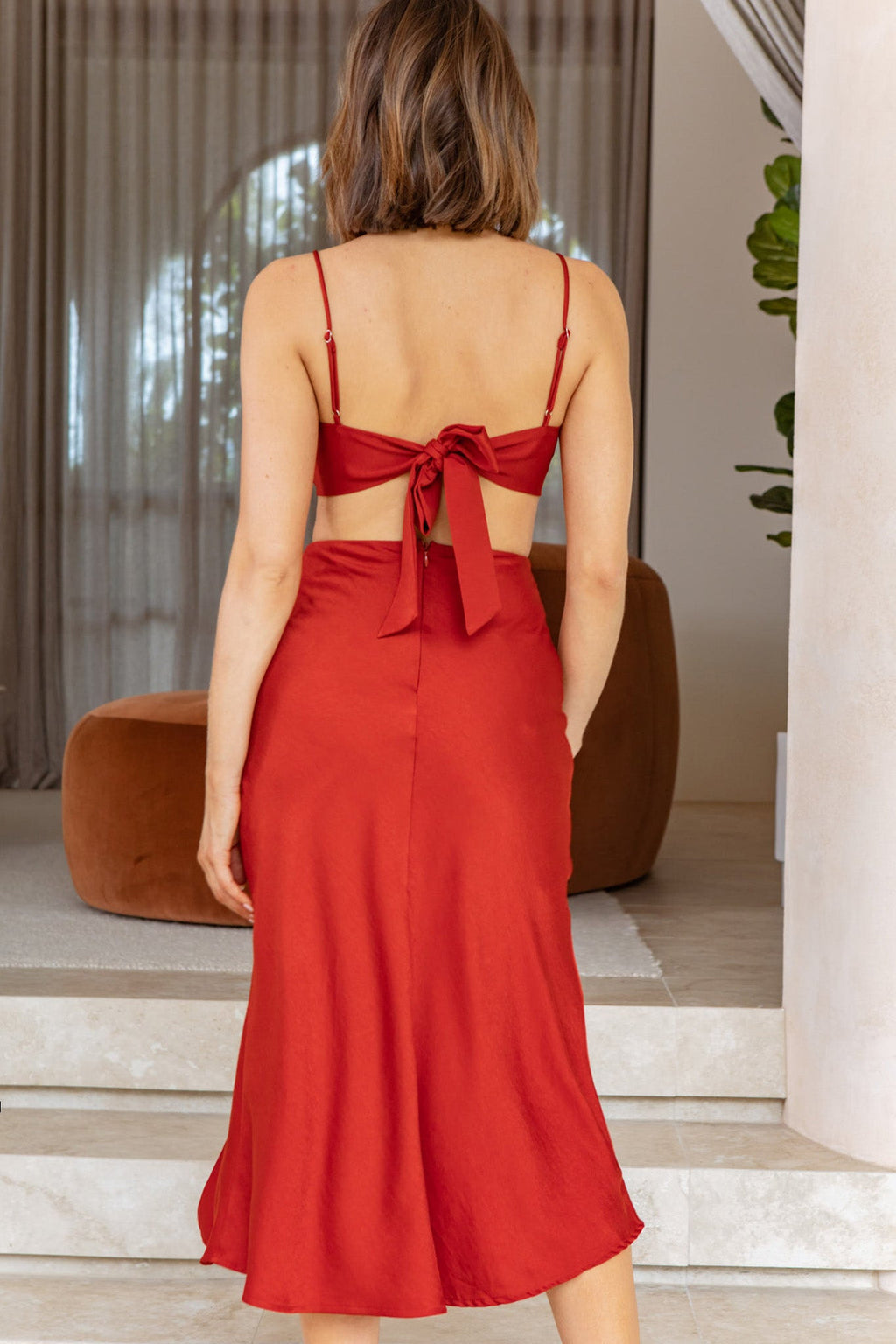 Mary Jane Gathered Bust Tie Back Midi Dress Copper by Selfie Leslie