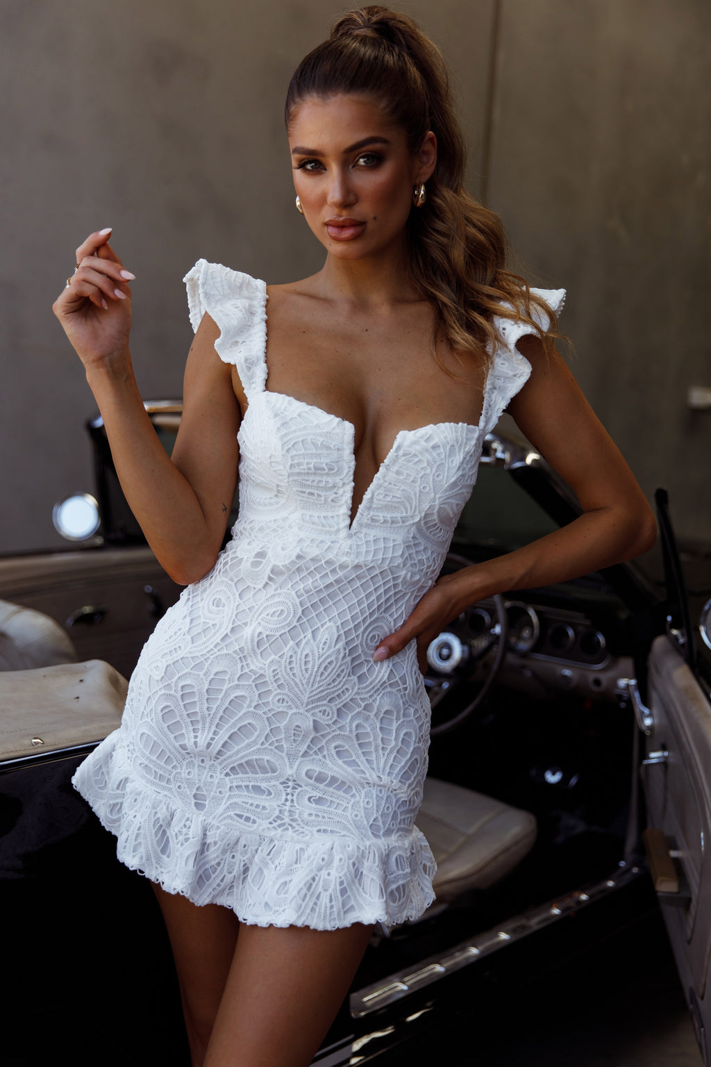 Mon Papillon Lace Mini Dress White by Selfie Leslie Australia
