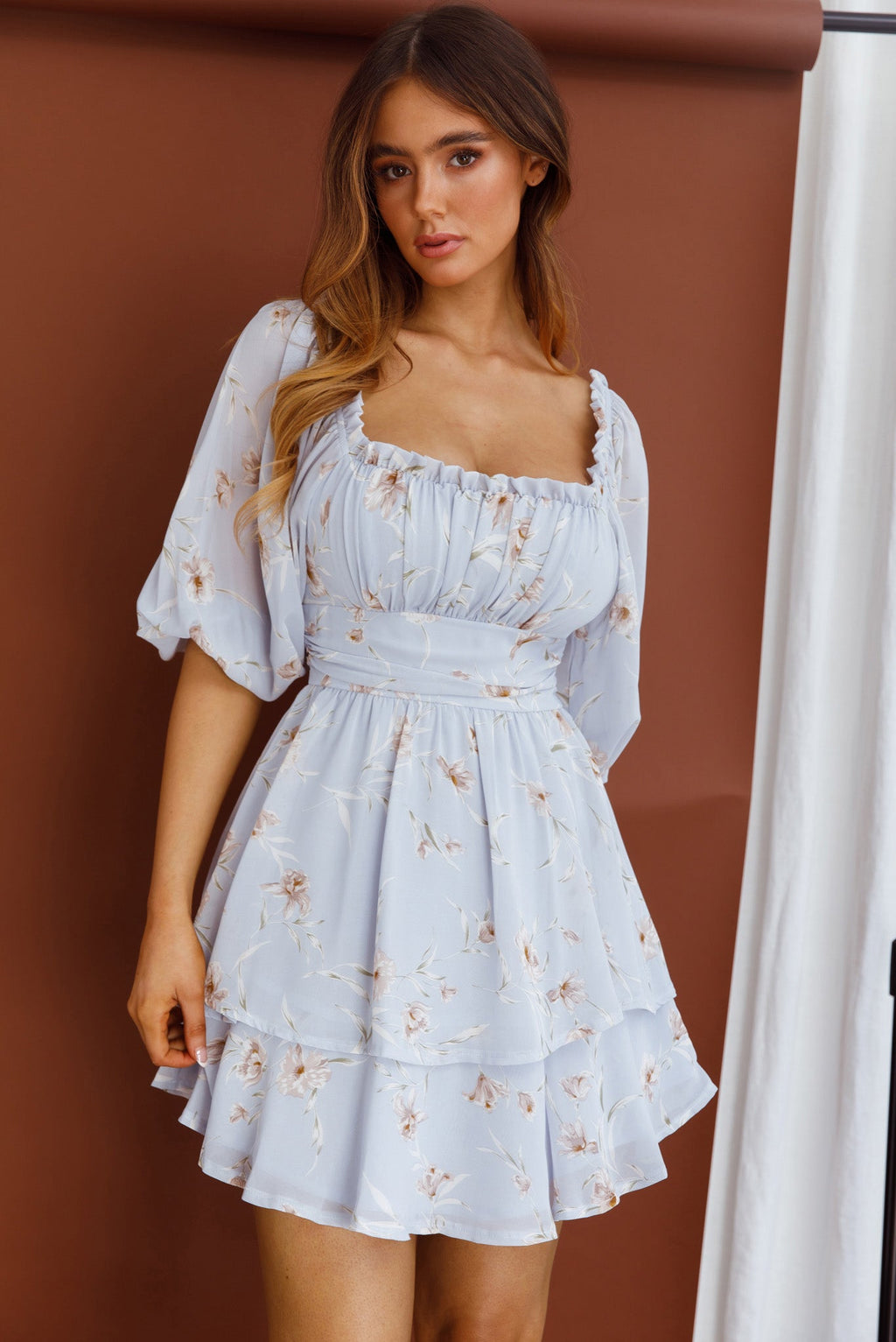 Forever Bloom Off-Shoulder Mini Dress Floral Blue by Selfie Leslie