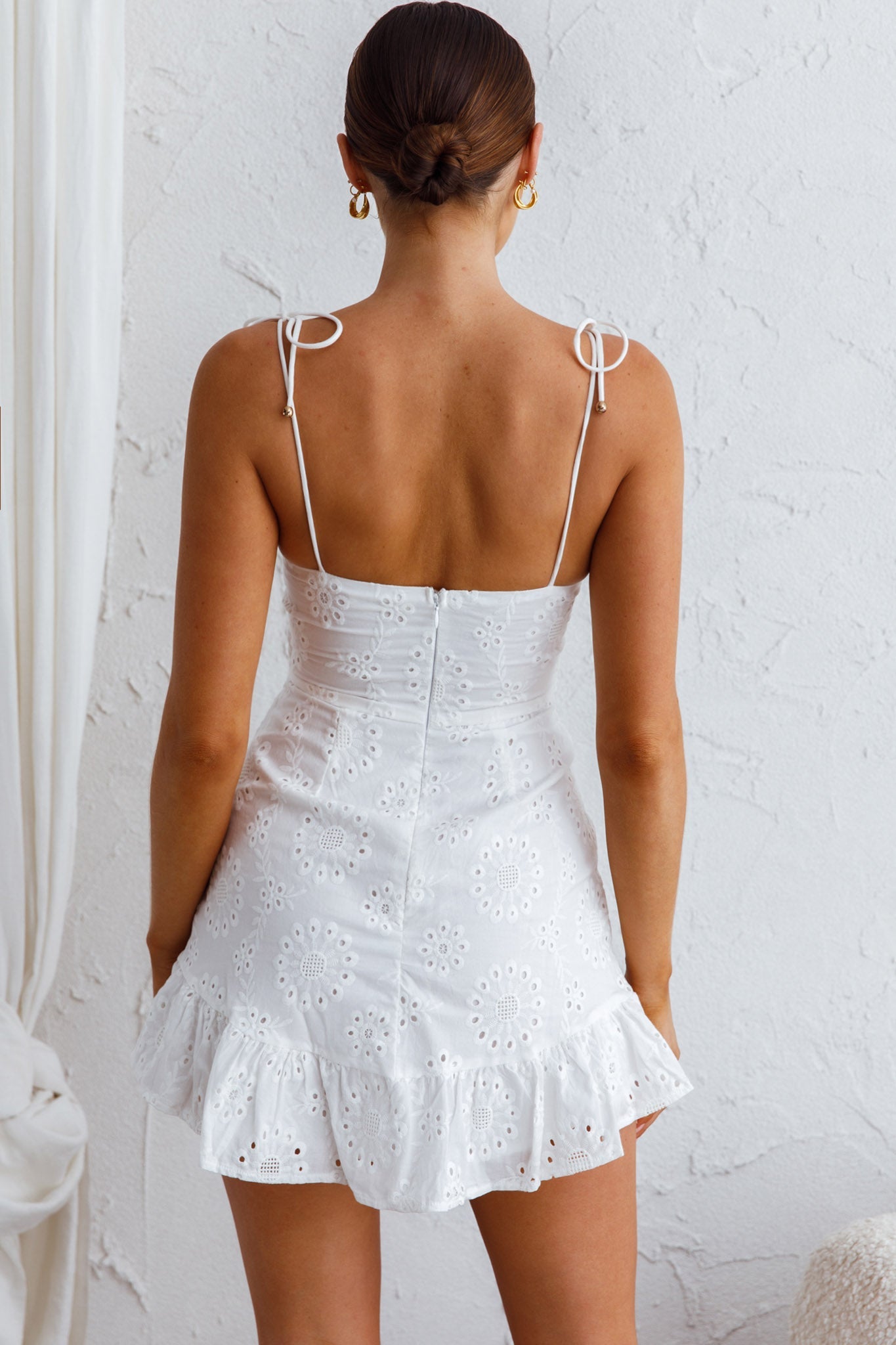 Sun City Twist Bust Eyelet Mini Dress White by Selfie Leslie
