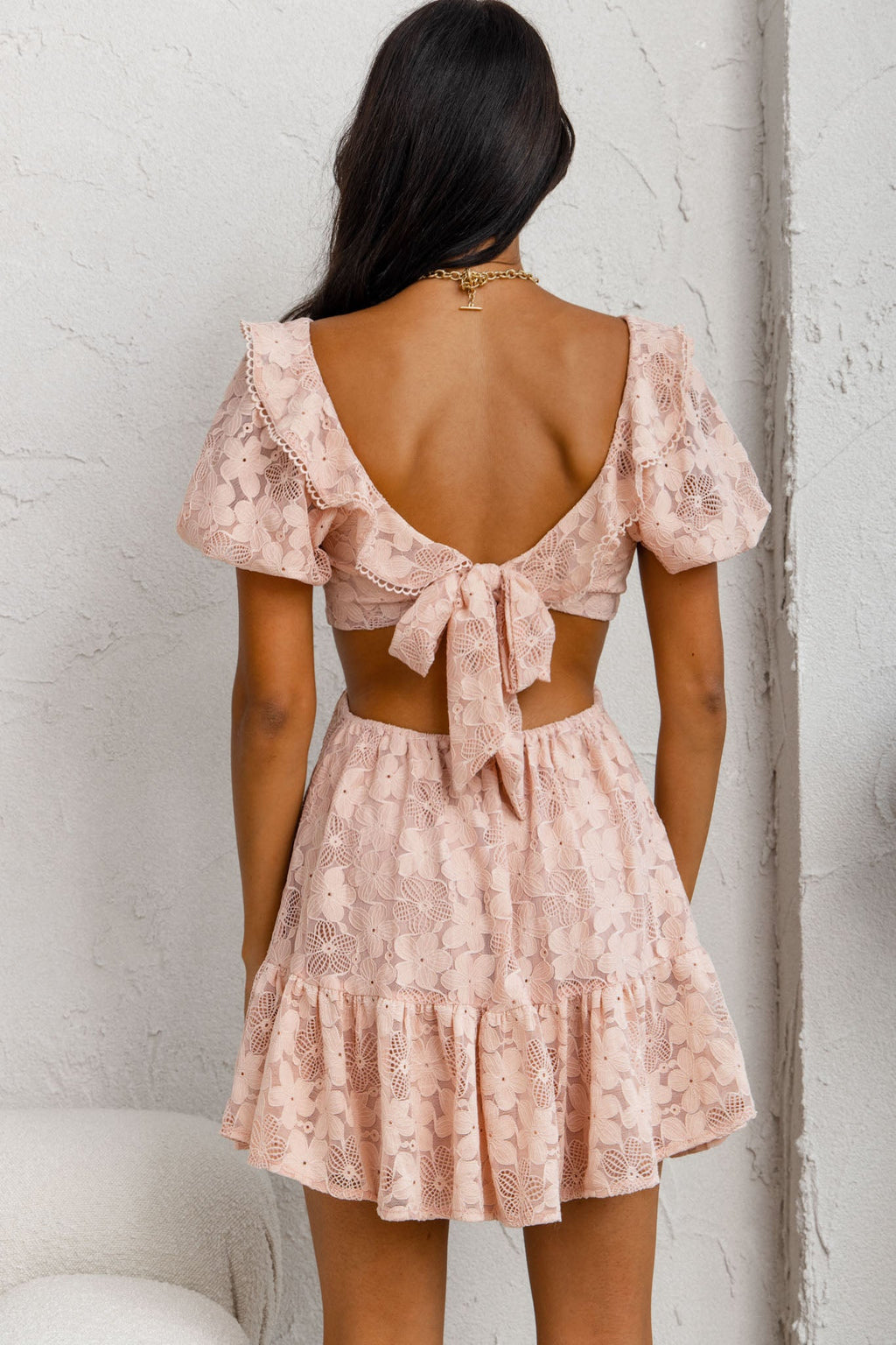 Sweet Life Cut-Out Waist Lace Dress Peach by Selfie Leslie